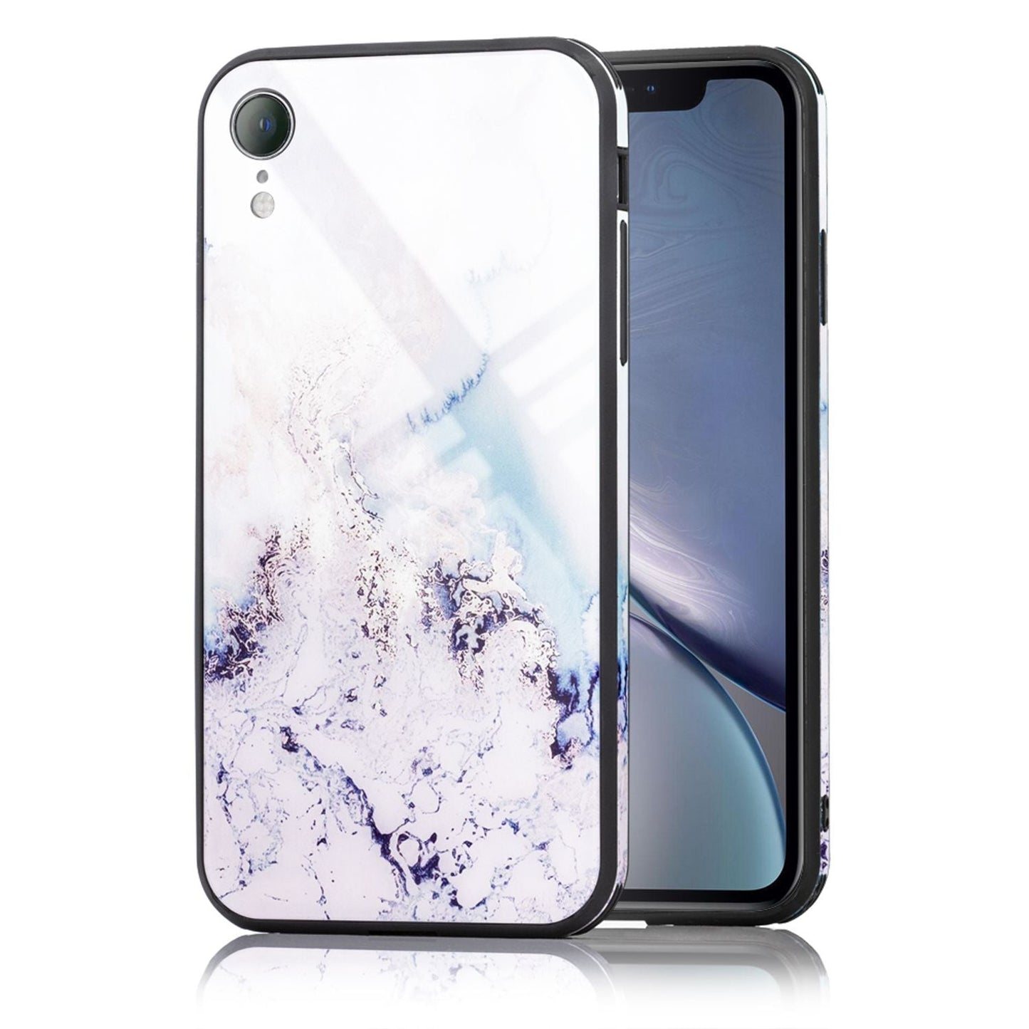 NALIA Hartglas Hülle kompatibel mit iPhone XR, Marmor Design Hard-Case aus 9H Tempered Glass & Silikon Bumper, Kratzfeste Motiv Handyhülle Phone Cover Schutzhülle Handy-Tasche