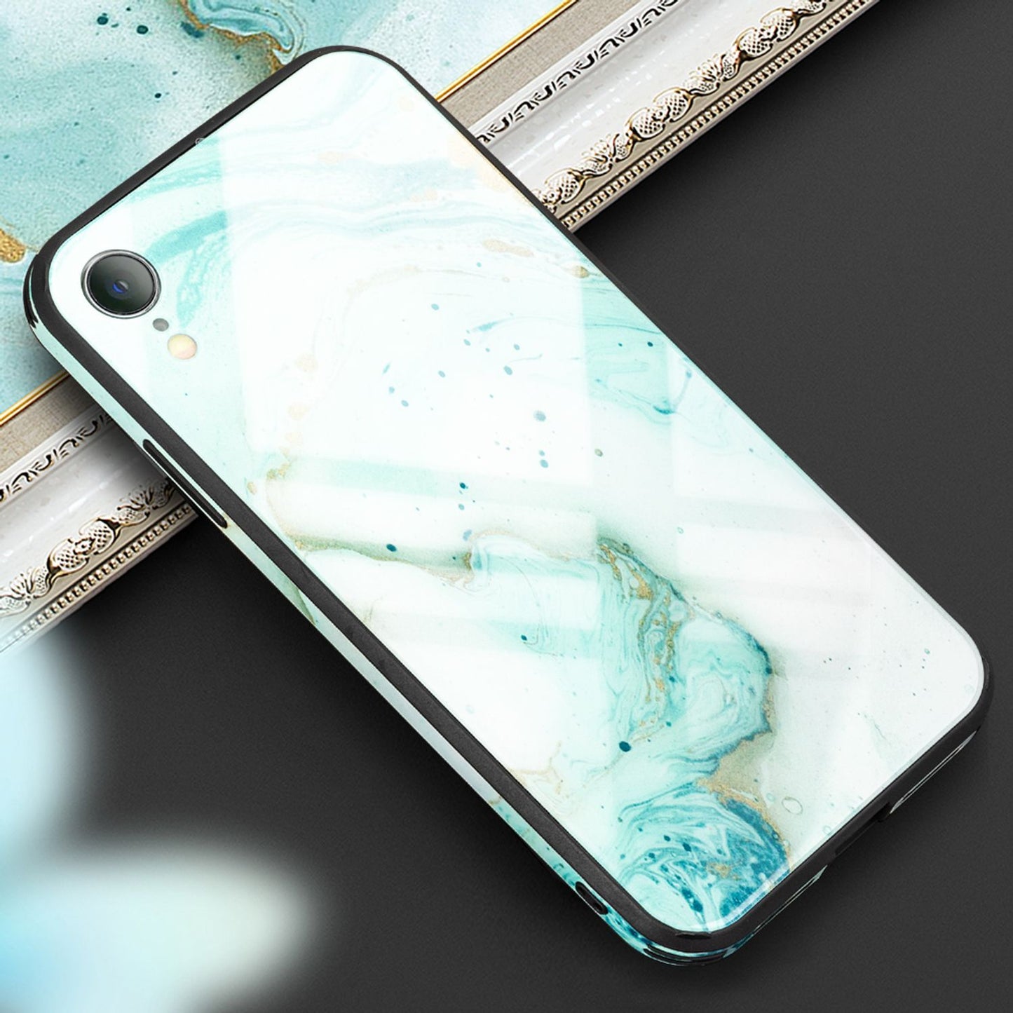 NALIA Hartglas Hülle kompatibel mit iPhone XR, Marmor Design Hard-Case aus 9H Tempered Glass & Silikon Bumper, Kratzfeste Motiv Handyhülle Phone Cover Schutzhülle Handy-Tasche