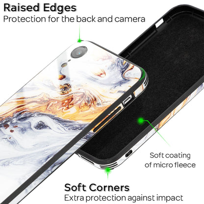 NALIA Hartglas Hülle kompatibel mit iPhone XR, Marmor Design Hard-Case aus 9H Tempered Glass & Silikon Bumper, Kratzfeste Motiv Handyhülle Phone Cover Schutzhülle Handy-Tasche