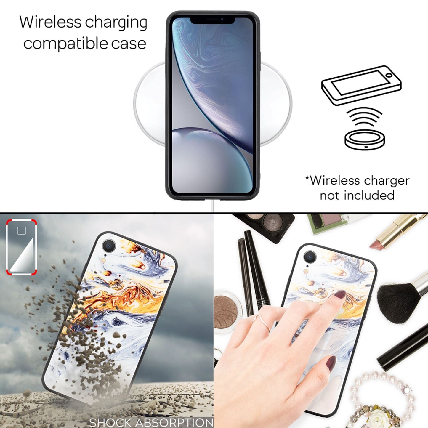 NALIA Hartglas Hülle kompatibel mit iPhone XR, Marmor Design Hard-Case aus 9H Tempered Glass & Silikon Bumper, Kratzfeste Motiv Handyhülle Phone Cover Schutzhülle Handy-Tasche