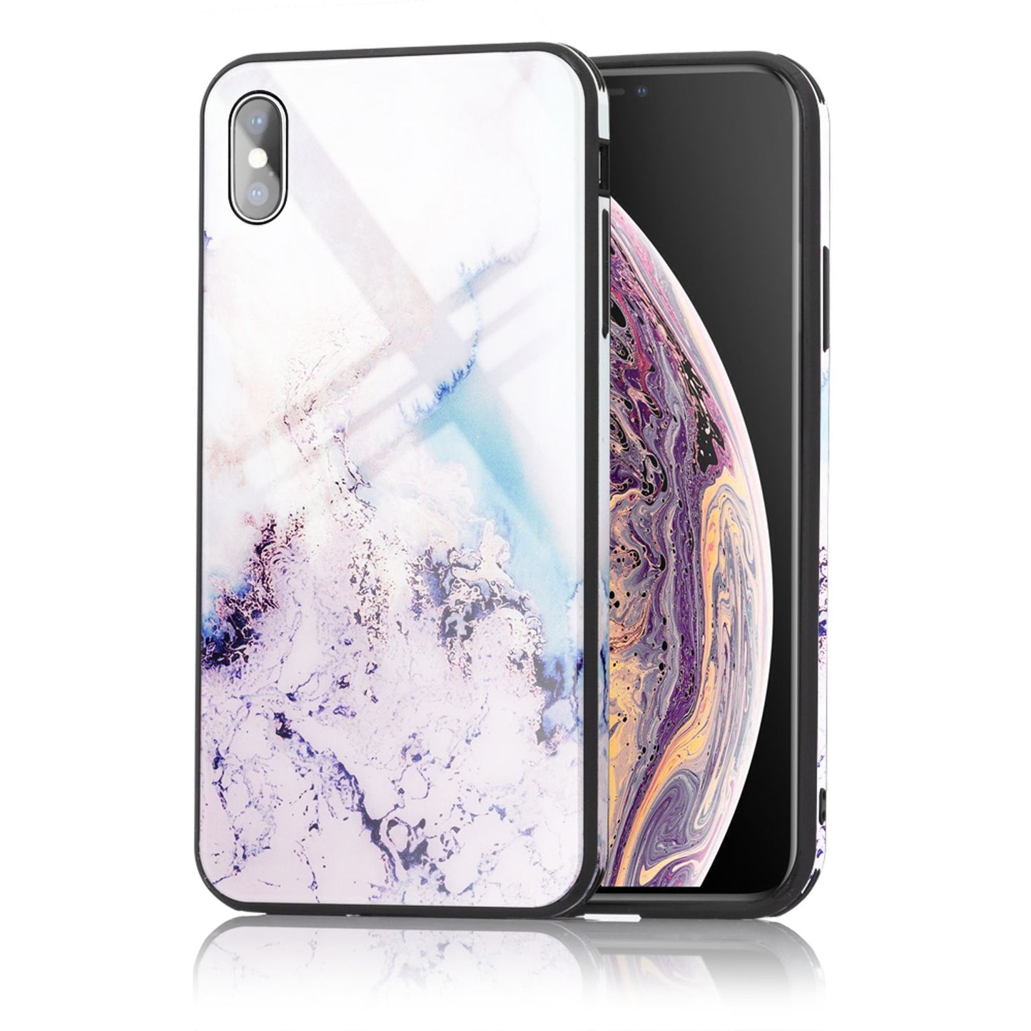 NALIA Hartglas Hülle kompatibel mit iPhone XS Max, Marmor Design Hard-Case aus 9H Tempered Glass & Silikon Bumper, Kratzfeste Handyhülle Phone Cover Schutzhülle Handy-Tasche