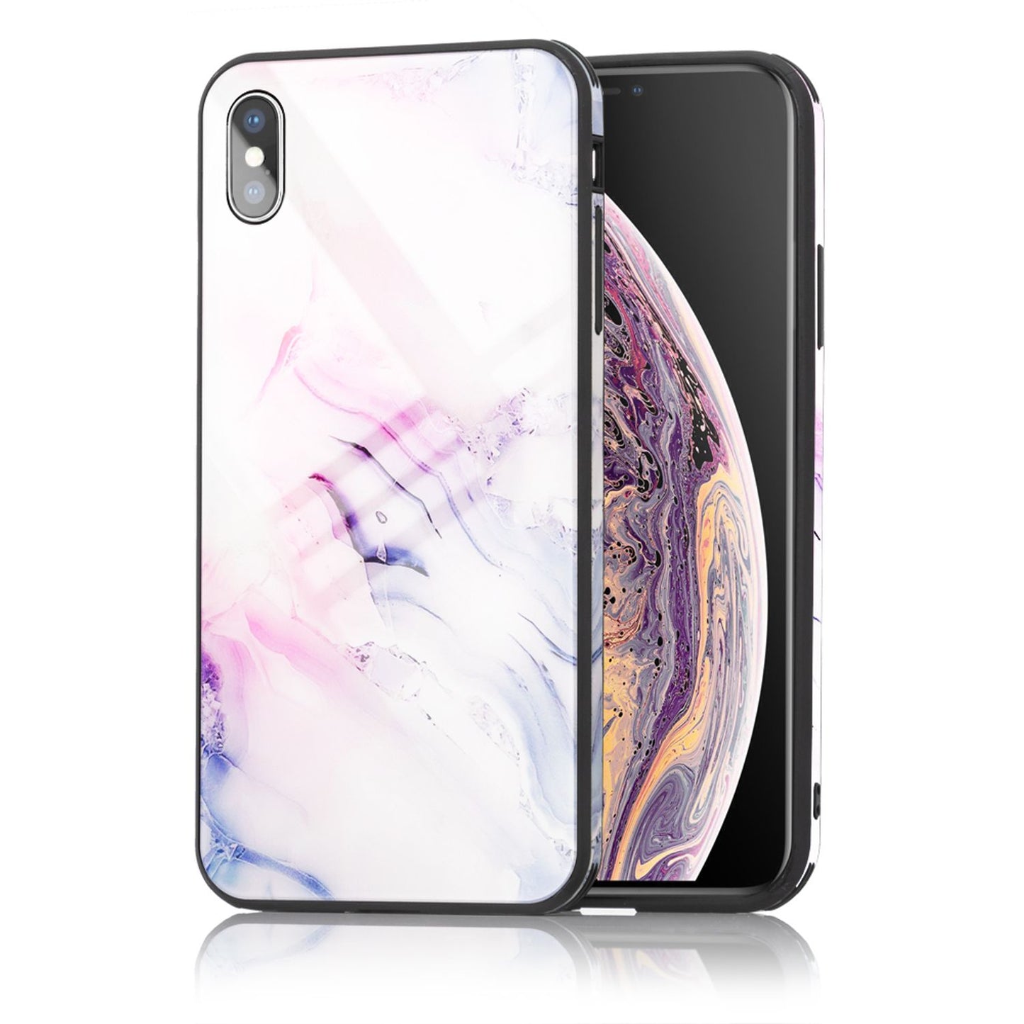 NALIA Hartglas Hülle kompatibel mit iPhone XS Max, Marmor Design Hard-Case aus 9H Tempered Glass & Silikon Bumper, Kratzfeste Handyhülle Phone Cover Schutzhülle Handy-Tasche