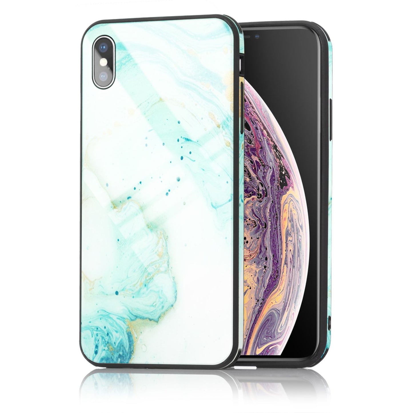 NALIA Hartglas Hülle kompatibel mit iPhone XS Max, Marmor Design Hard-Case aus 9H Tempered Glass & Silikon Bumper, Kratzfeste Handyhülle Phone Cover Schutzhülle Handy-Tasche