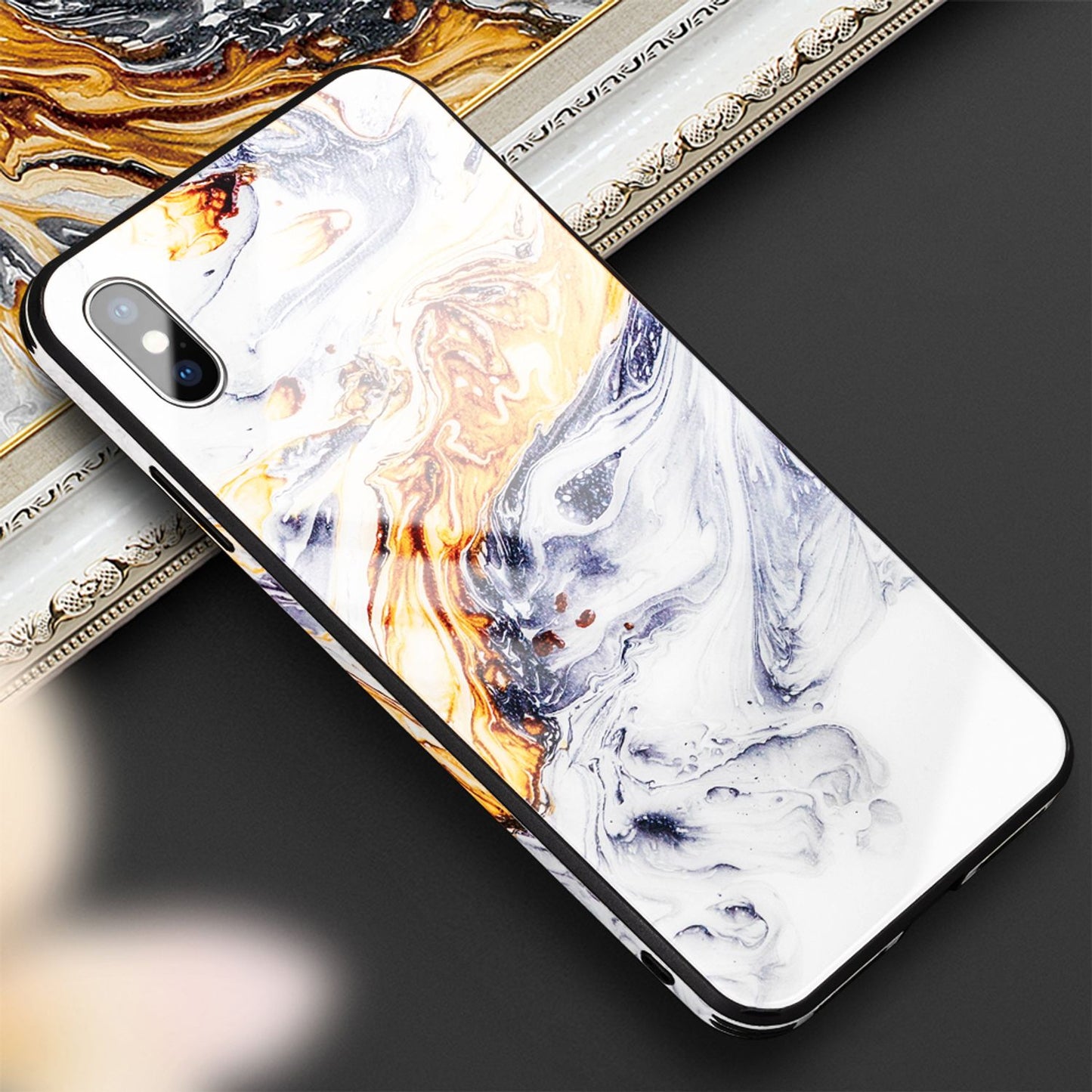 NALIA Hartglas Hülle kompatibel mit iPhone XS Max, Marmor Design Hard-Case aus 9H Tempered Glass & Silikon Bumper, Kratzfeste Handyhülle Phone Cover Schutzhülle Handy-Tasche