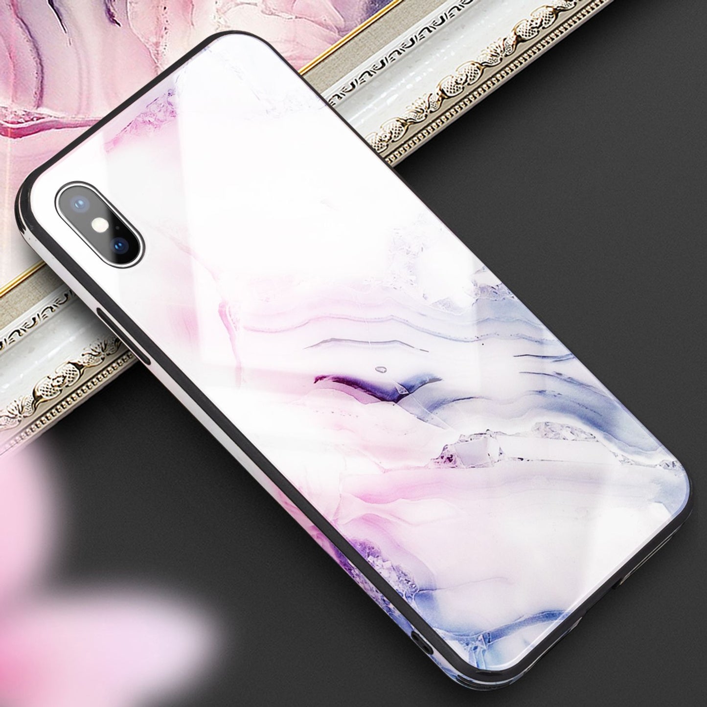 NALIA Hartglas Hülle kompatibel mit iPhone XS Max, Marmor Design Hard-Case aus 9H Tempered Glass & Silikon Bumper, Kratzfeste Handyhülle Phone Cover Schutzhülle Handy-Tasche