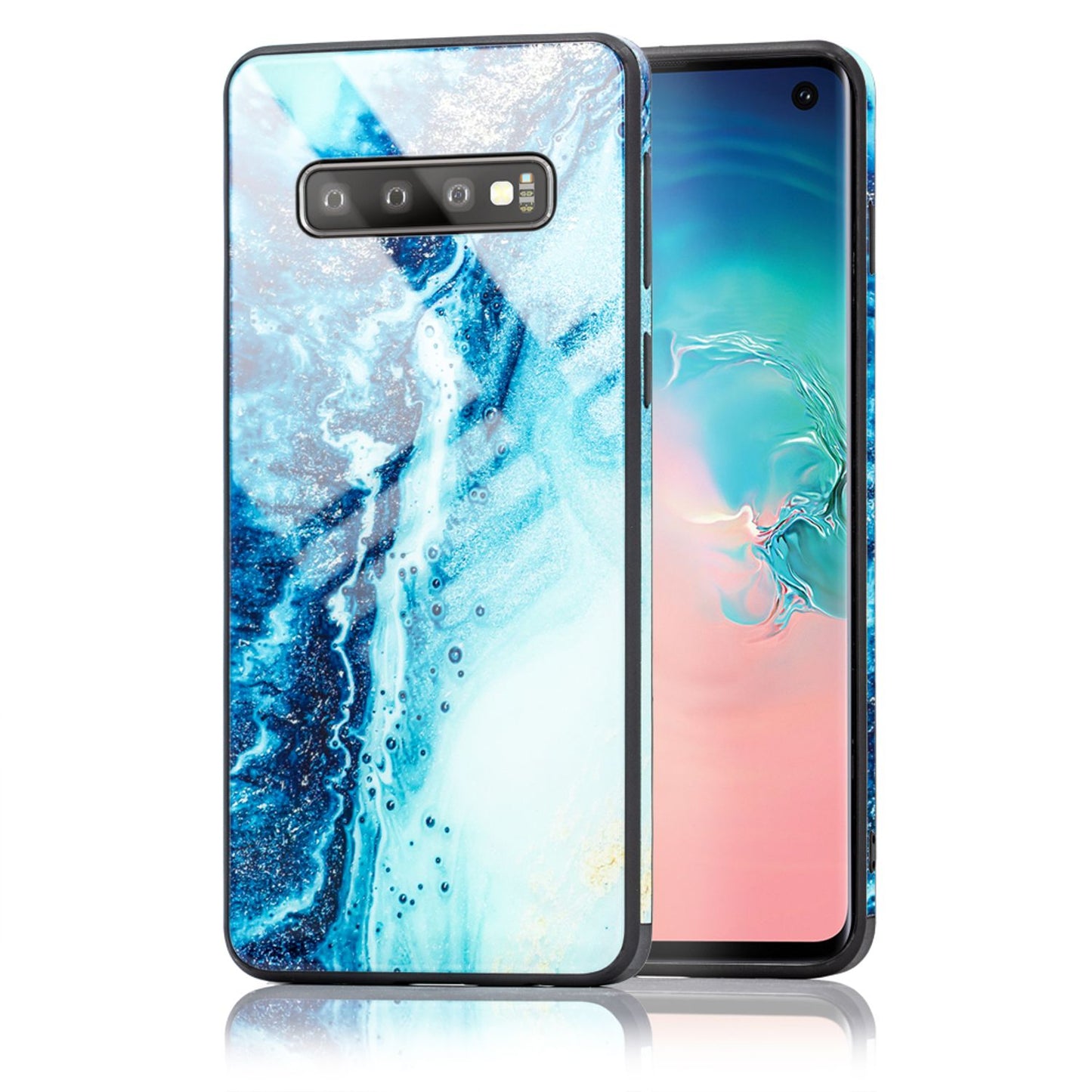 NALIA Hartglas Hülle kompatibel mit Samsung Galaxy S10, Marmor Design Hard-Case aus 9H Tempered Glass & Silikon Bumper, Kratzfeste Handyhülle Phone Cover Schutzhülle Handy-Tasche