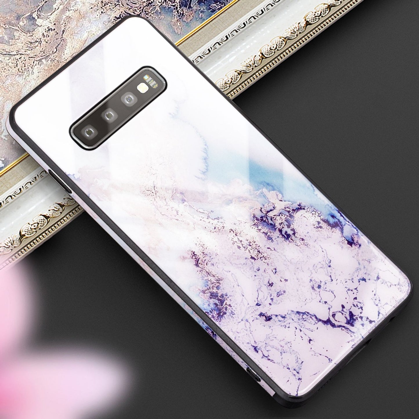 NALIA Hartglas Hülle kompatibel mit Samsung Galaxy S10, Marmor Design Hard-Case aus 9H Tempered Glass & Silikon Bumper, Kratzfeste Handyhülle Phone Cover Schutzhülle Handy-Tasche