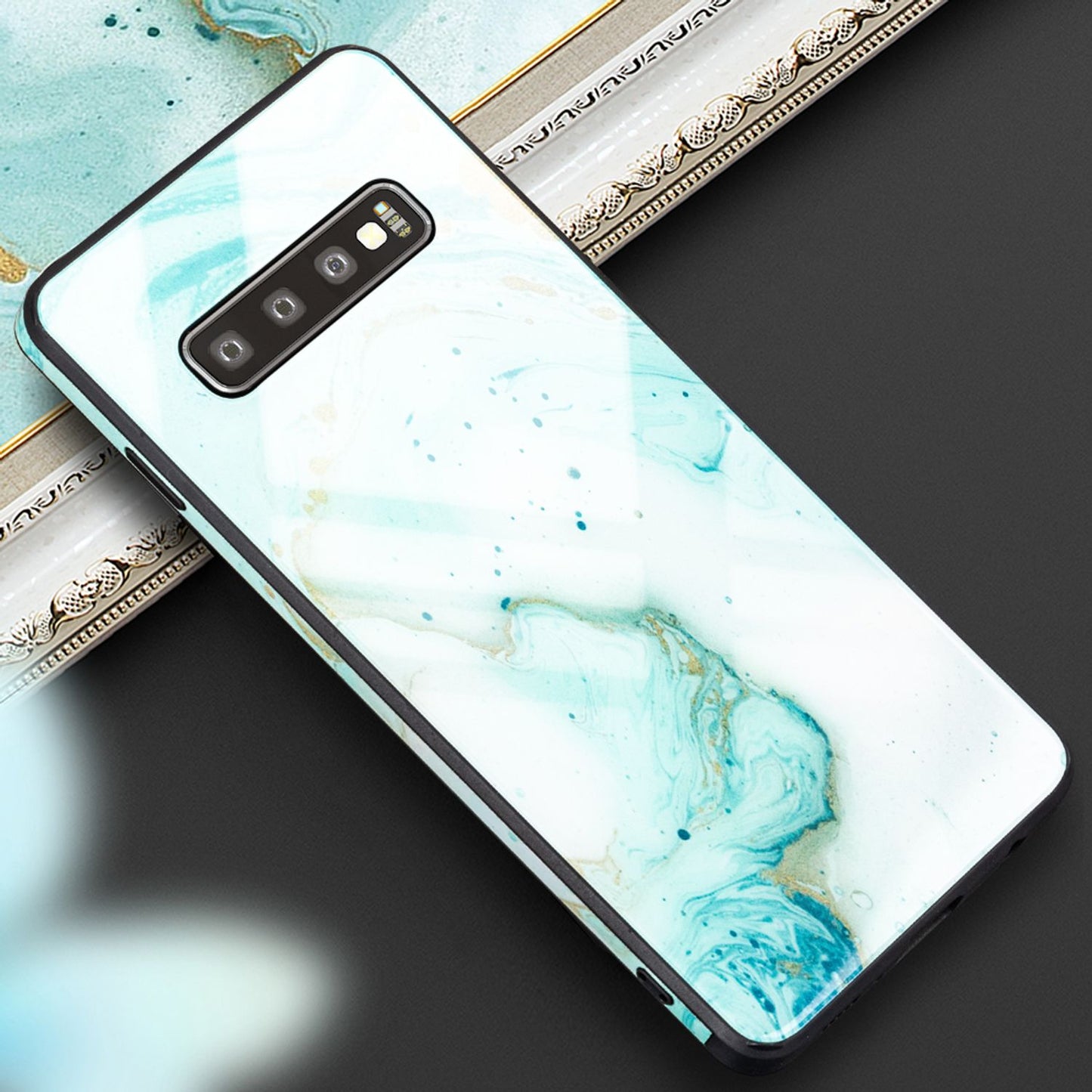 NALIA Hartglas Hülle kompatibel mit Samsung Galaxy S10, Marmor Design Hard-Case aus 9H Tempered Glass & Silikon Bumper, Kratzfeste Handyhülle Phone Cover Schutzhülle Handy-Tasche