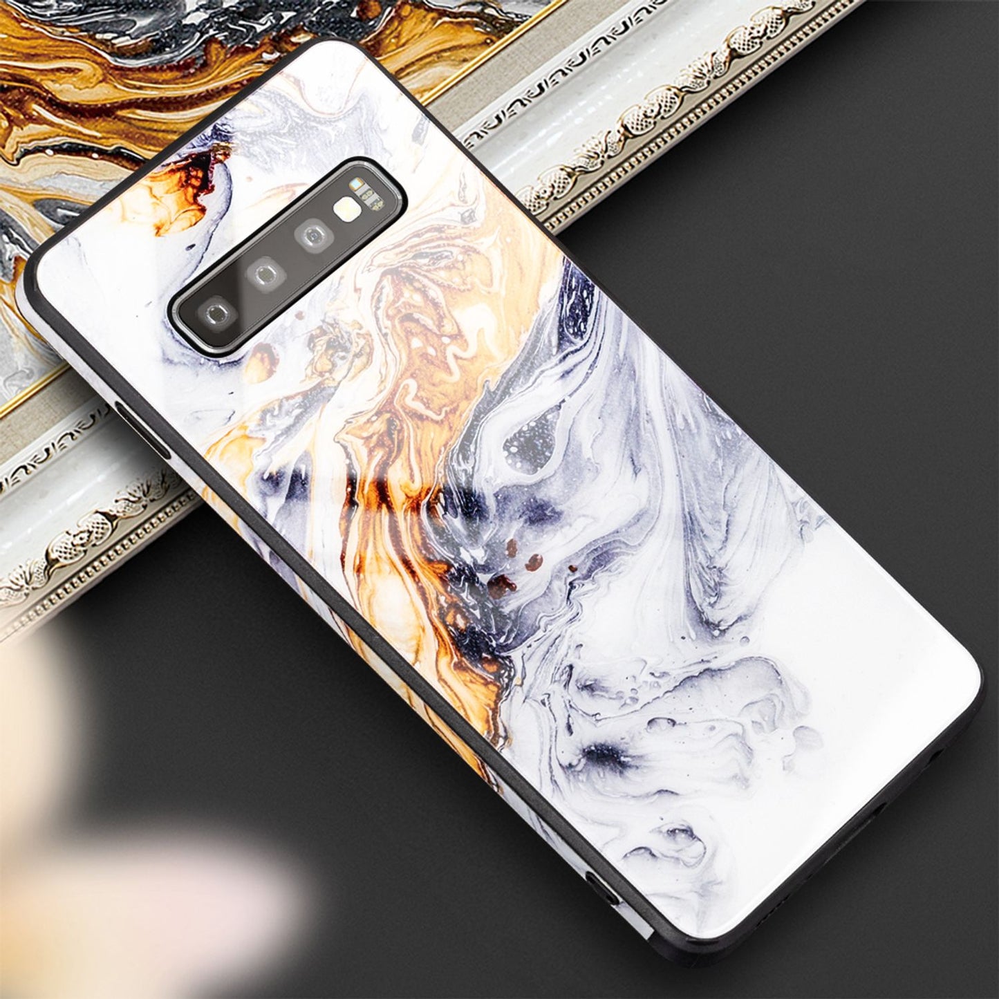 NALIA Hartglas Hülle kompatibel mit Samsung Galaxy S10, Marmor Design Hard-Case aus 9H Tempered Glass & Silikon Bumper, Kratzfeste Handyhülle Phone Cover Schutzhülle Handy-Tasche