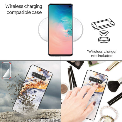 NALIA Hartglas Hülle kompatibel mit Samsung Galaxy S10, Marmor Design Hard-Case aus 9H Tempered Glass & Silikon Bumper, Kratzfeste Handyhülle Phone Cover Schutzhülle Handy-Tasche