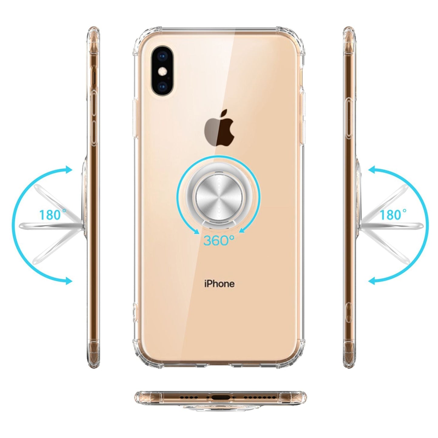 NALIA Push Ring Hülle kompatibel mit iPhone XS Max, 360° Finger-Halter mit Push-Funktion, für magnetische KFZ-Halterung, Silikon Schutzhülle Cover Phone Case Handyhülle Schale