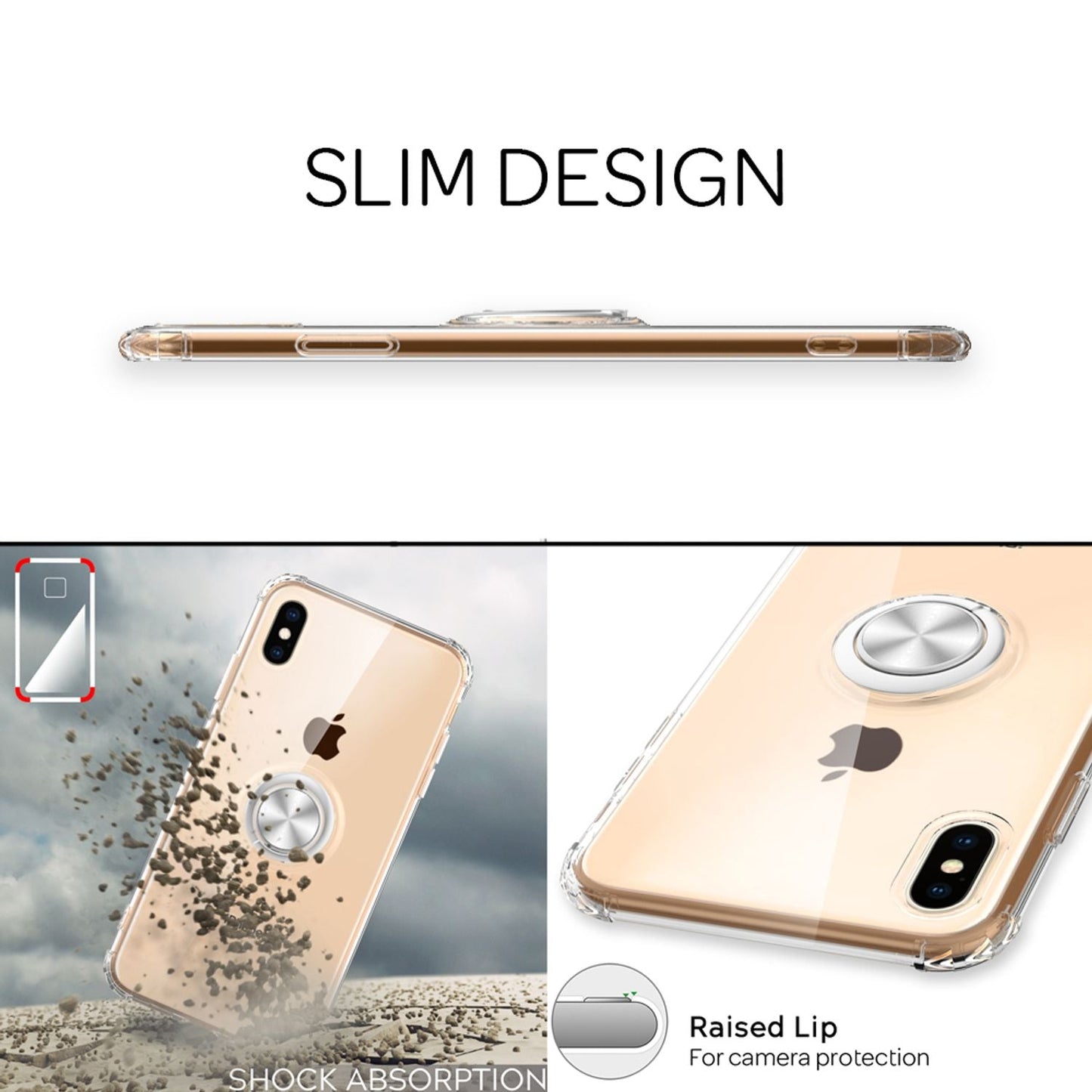 NALIA Push Ring Hülle kompatibel mit iPhone XS Max, 360° Finger-Halter mit Push-Funktion, für magnetische KFZ-Halterung, Silikon Schutzhülle Cover Phone Case Handyhülle Schale