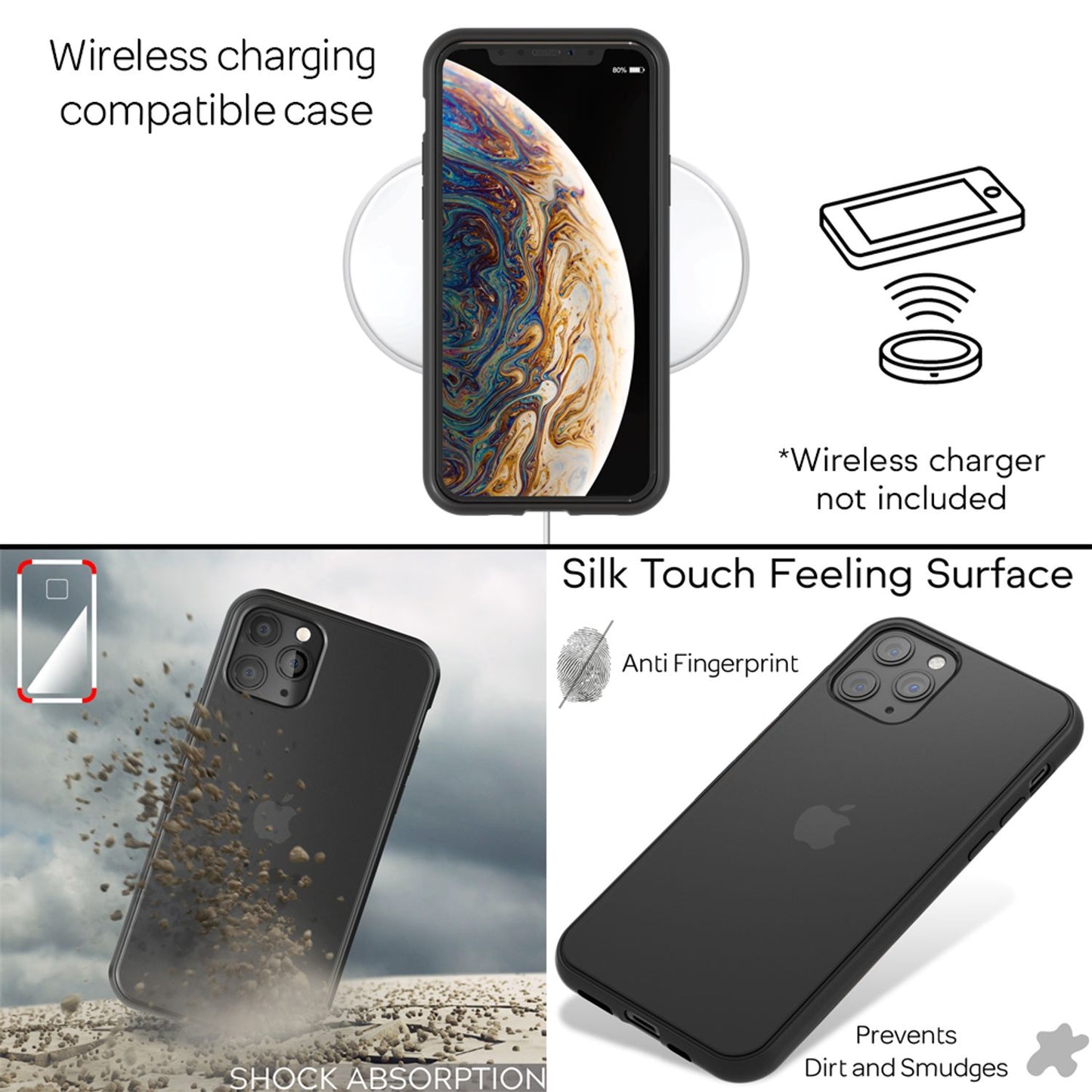 NALIA Handyhülle kompatibel mit iPhone 11 Pro Max, Matt Transparentes Hardcase & Silikon Bumper, Durchsichtige Schutzhülle Cover Handy-Tasche Phone Case Hülle Dünn, Slim Backcover Etui Skin - Schwarz
