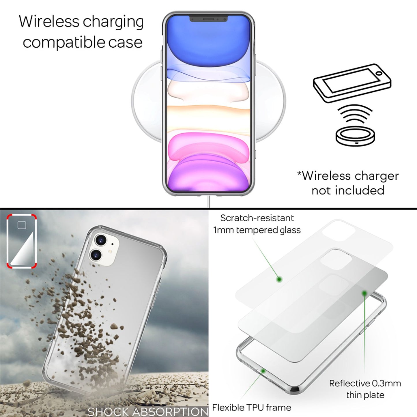 NALIA Spiegelhülle für iPhone 11 – Echtes Glas (9H Spiegel & Kratzfest) – RAYN (Premium Hardcase & Silikon Bumper) – Marke aus Berlin