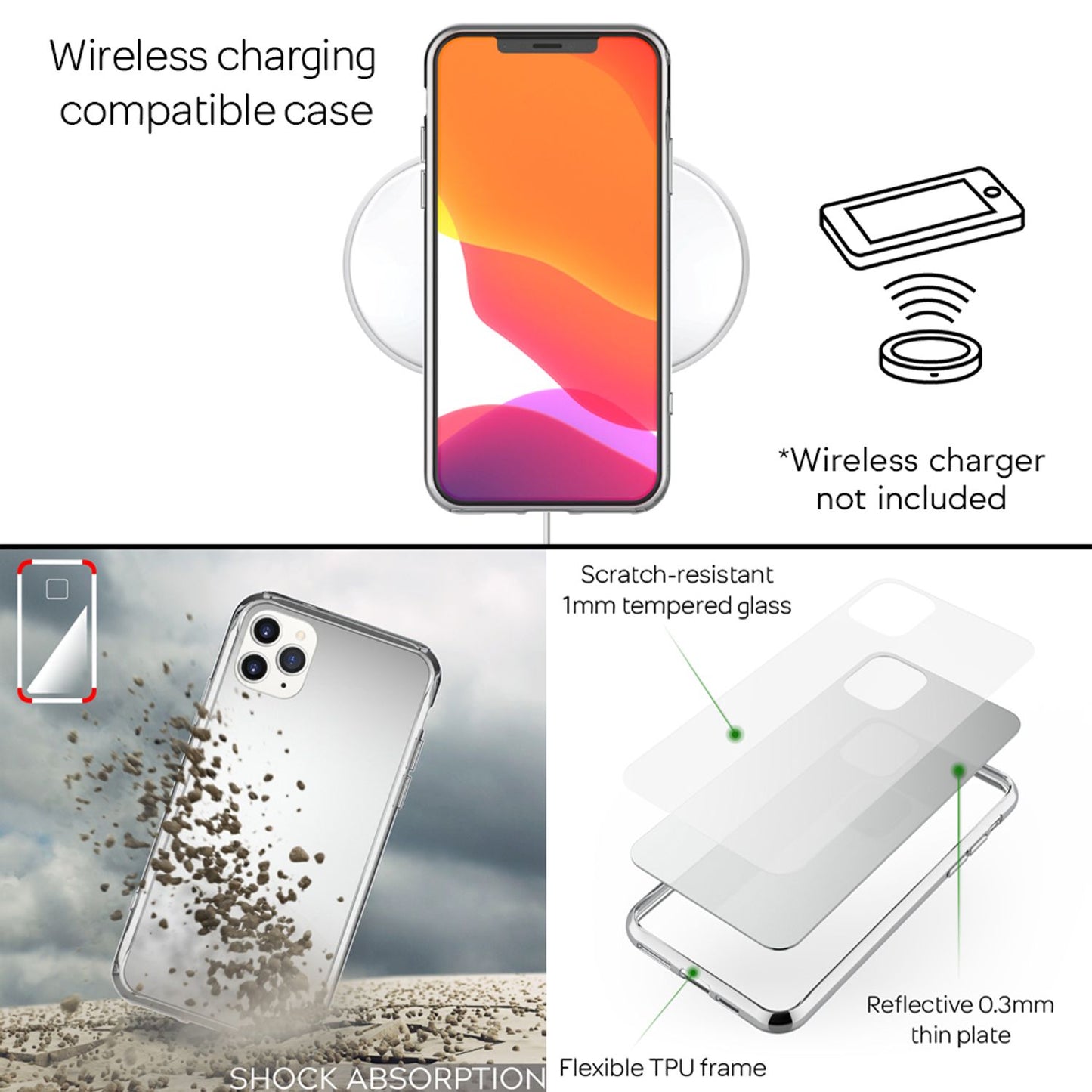 NALIA Spiegelhülle für iPhone 11 Pro – Echtes Glas (9H Spiegel & Kratzfest) – RAYN (Premium Hardcase & Silikon Bumper) – Marke aus Berlin