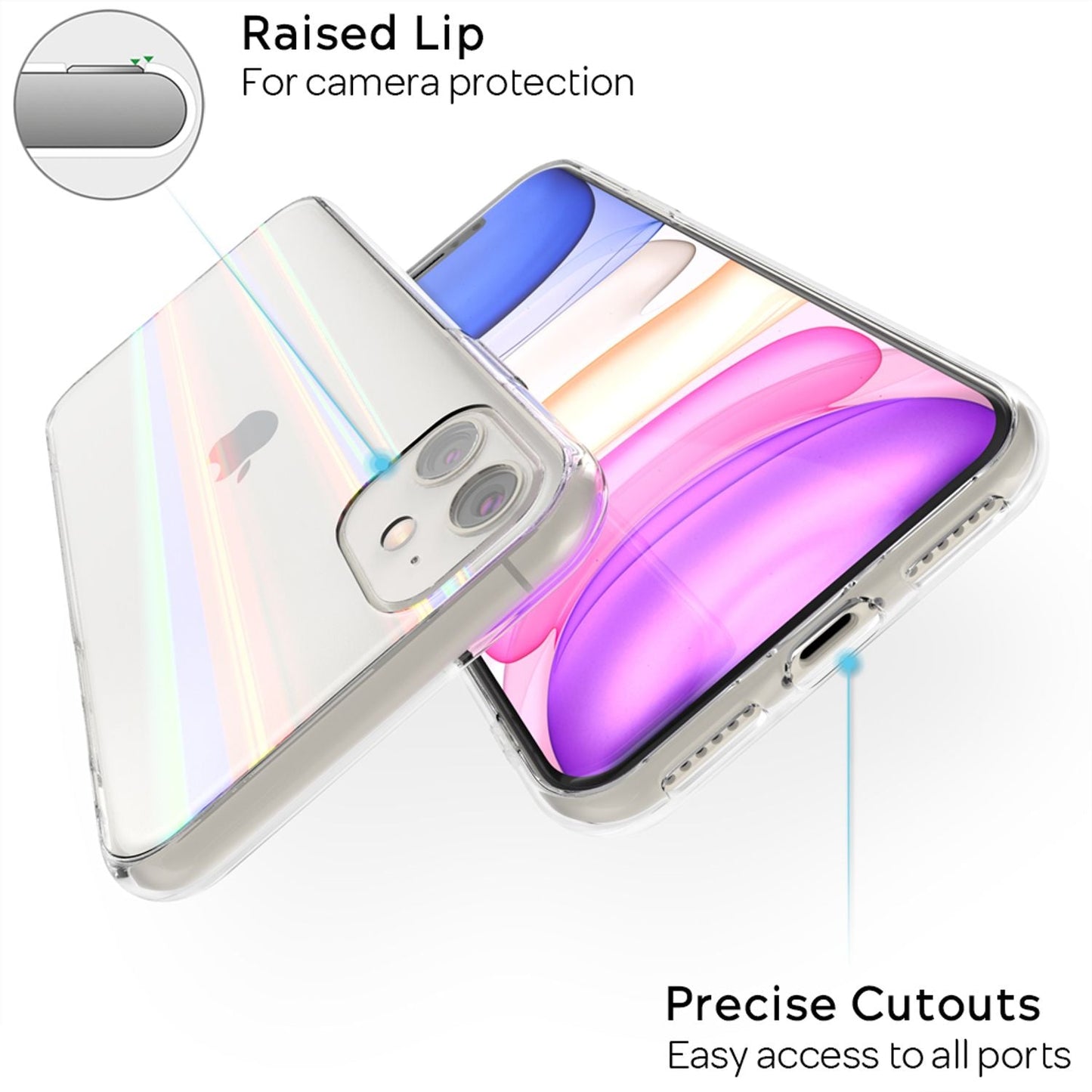 NALIA Transparente Glashülle für iPhone 11 – Holografischer Prisma-Effekt (Regenbogen Schimmer) – 9H Hartglas & Anti-Gelb – AURORA – Marke aus Berlin