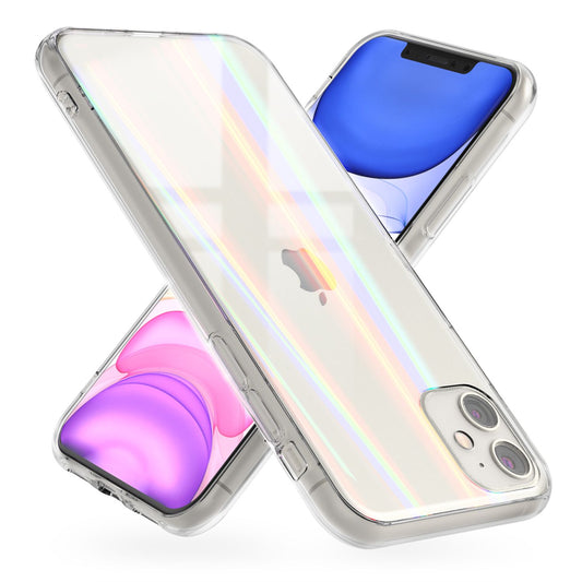 NALIA Transparente Glashülle für iPhone 11 – Holografischer Prisma-Effekt (Regenbogen Schimmer) – 9H Hartglas & Anti-Gelb – AURORA – Marke aus Berlin