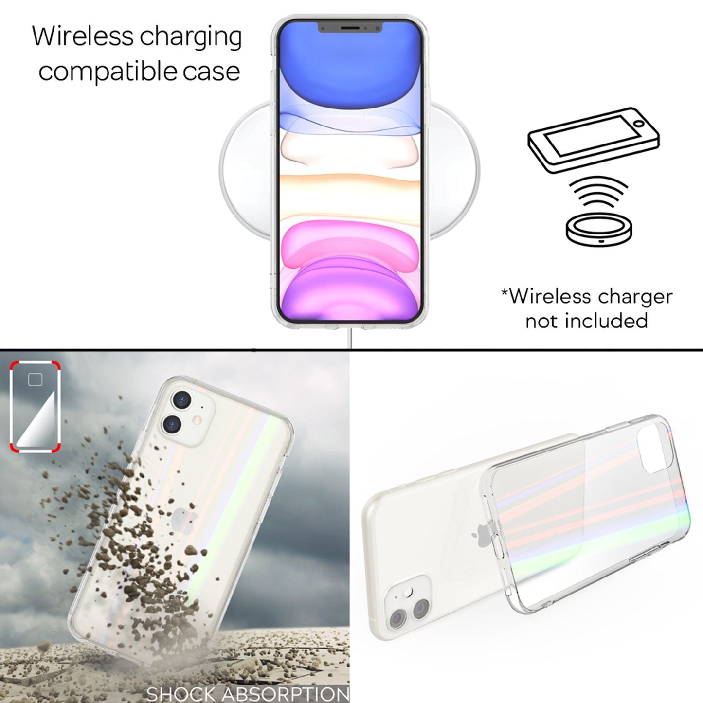 NALIA Transparente Glashülle für iPhone 11 – Holografischer Prisma-Effekt (Regenbogen Schimmer) – 9H Hartglas & Anti-Gelb – AURORA – Marke aus Berlin