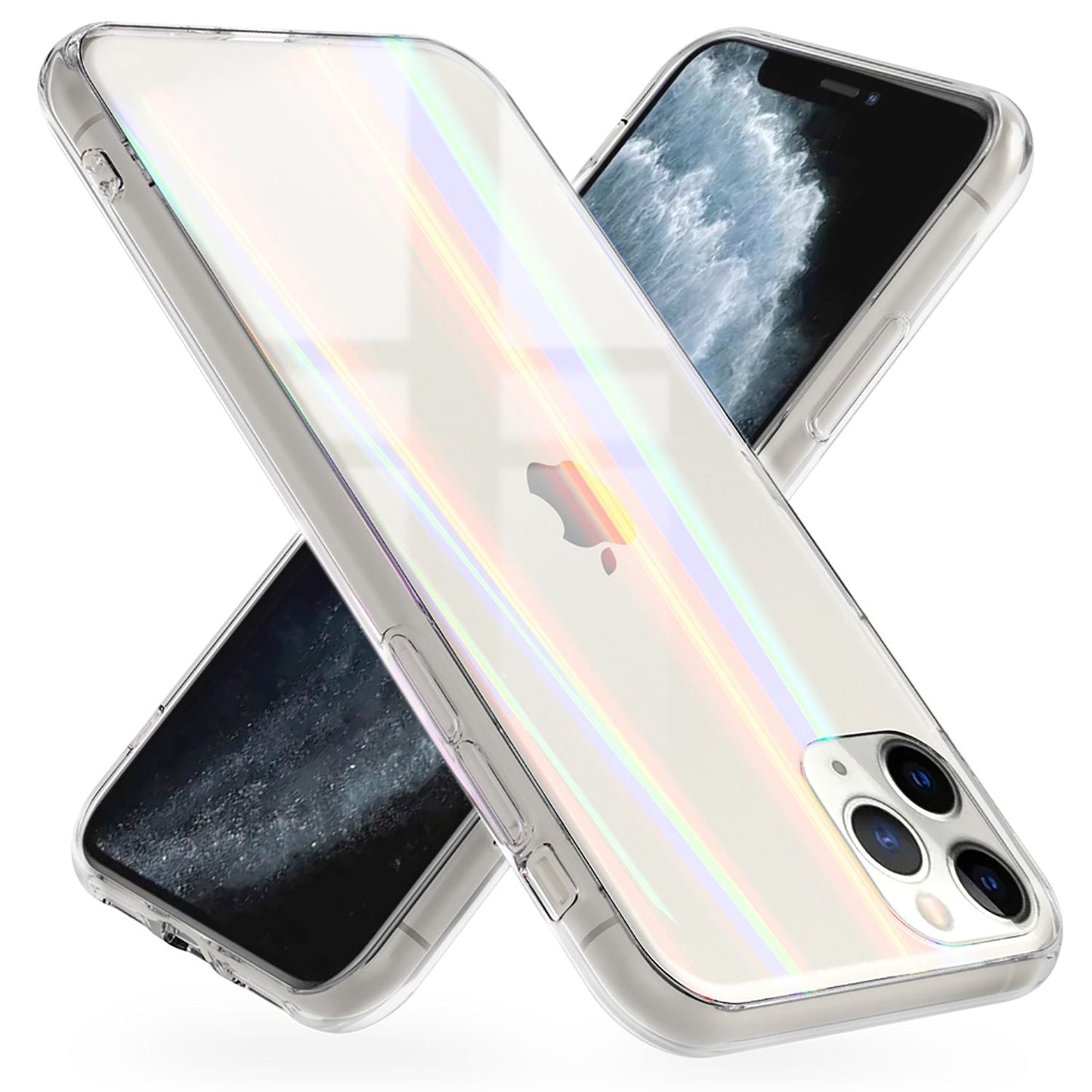 NALIA Hartglas Case kompatibel mit iPhone 11 Pro Max Hülle, Transparentes Regenbogen Hardcase aus Tempered Glass mit Silikon Bumper, bunt glänzende stoßfeste & kratzfeste Handyhülle Cover Schutzhülle
