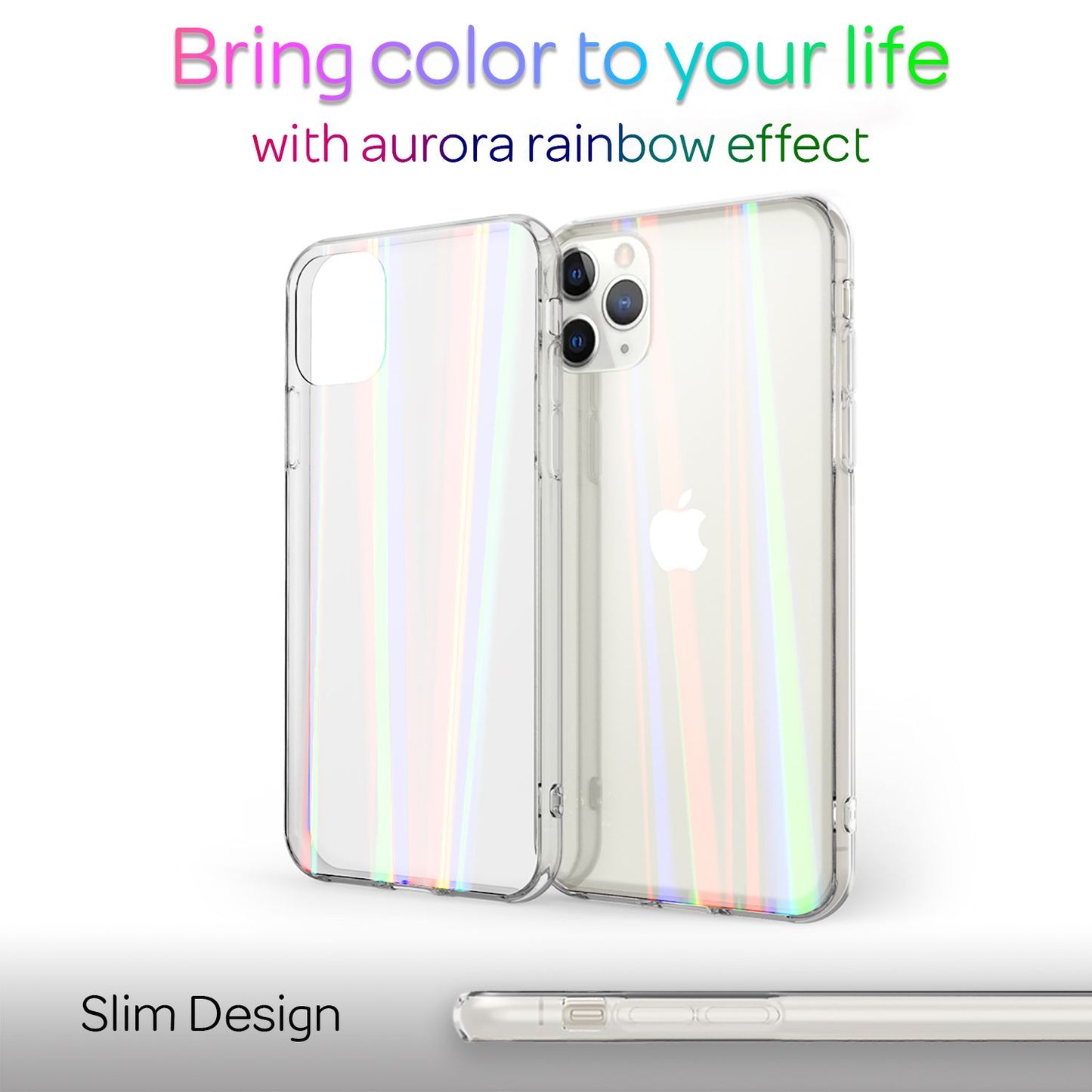 NALIA Hartglas Case kompatibel mit iPhone 11 Pro Max Hülle, Transparentes Regenbogen Hardcase aus Tempered Glass mit Silikon Bumper, bunt glänzende stoßfeste & kratzfeste Handyhülle Cover Schutzhülle