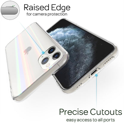 NALIA Hartglas Case kompatibel mit iPhone 11 Pro Max Hülle, Transparentes Regenbogen Hardcase aus Tempered Glass mit Silikon Bumper, bunt glänzende stoßfeste & kratzfeste Handyhülle Cover Schutzhülle