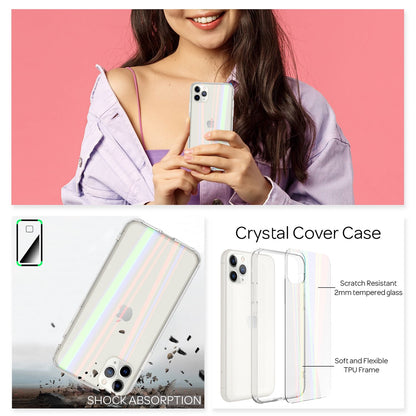 NALIA Hartglas Case kompatibel mit iPhone 11 Pro Max Hülle, Transparentes Regenbogen Hardcase aus Tempered Glass mit Silikon Bumper, bunt glänzende stoßfeste & kratzfeste Handyhülle Cover Schutzhülle