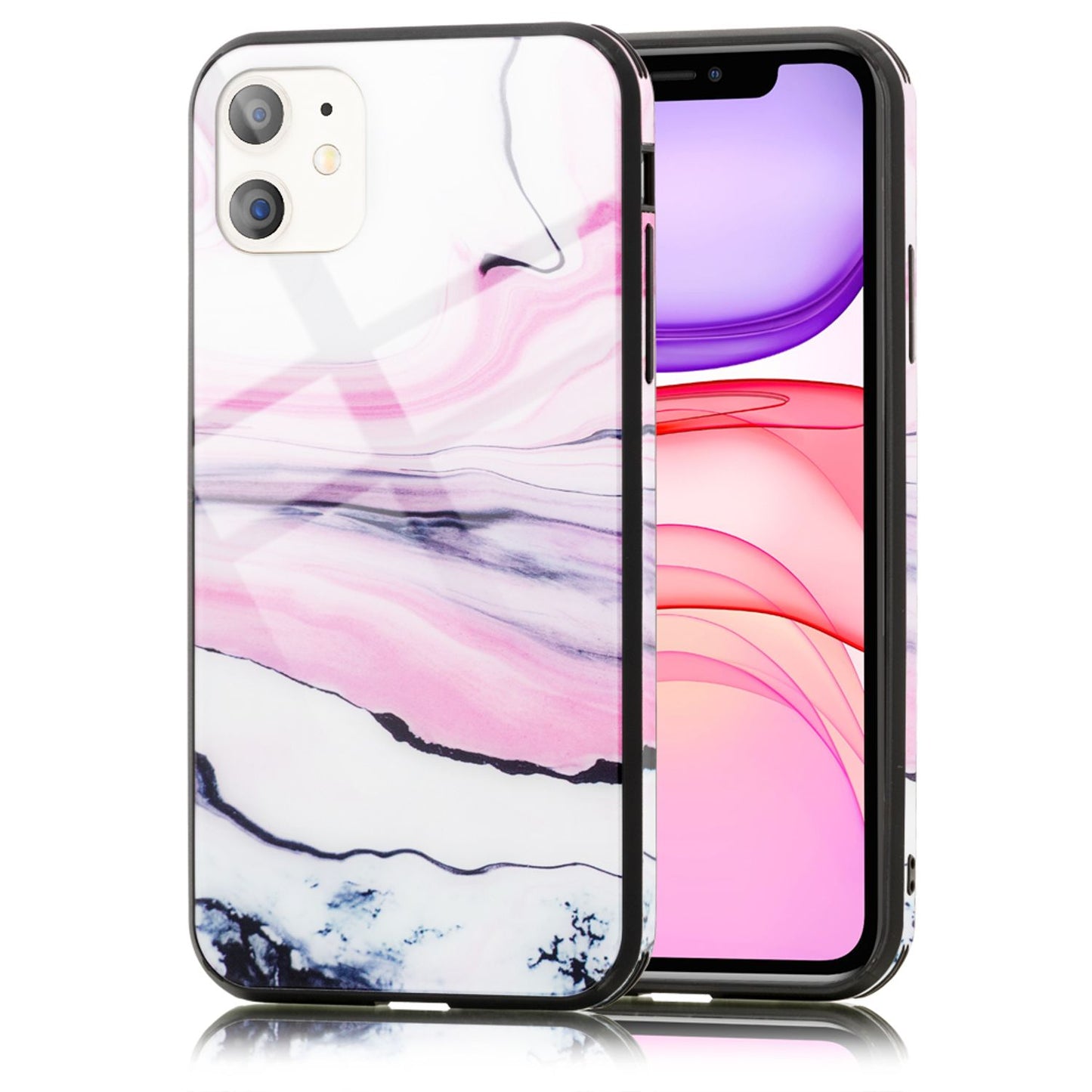 NALIA Hartglas Cover kompatibel mit iPhone 11 Hülle, Marmor Design Hard-Case aus 9H Tempered Glass & Silikon Bumper, Kratzfeste Handyhülle Phone Schutzhülle Handy-Tasche