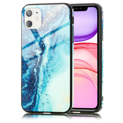 NALIA Hartglas Cover kompatibel mit iPhone 11 Hülle, Marmor Design Hard-Case aus 9H Tempered Glass & Silikon Bumper, Kratzfeste Handyhülle Phone Schutzhülle Handy-Tasche