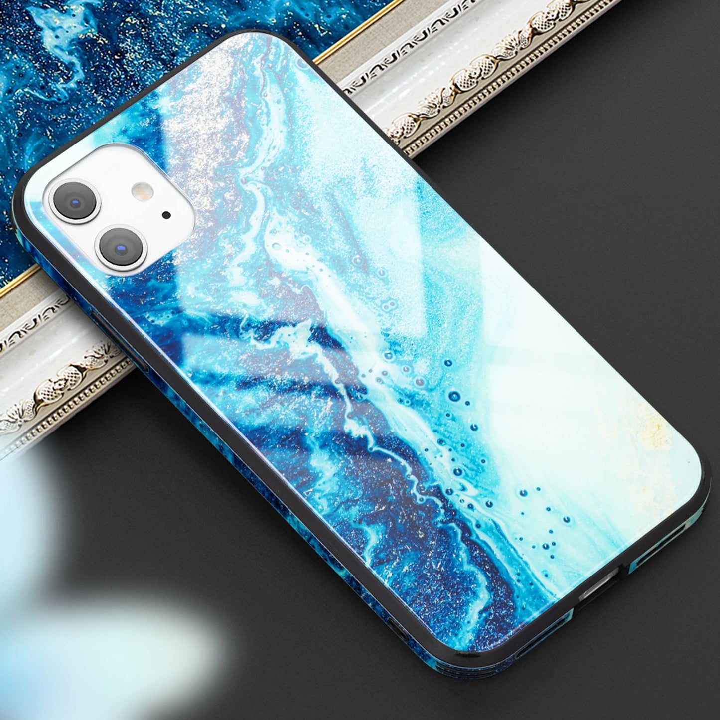 NALIA Hartglas Cover kompatibel mit iPhone 11 Hülle, Marmor Design Hard-Case aus 9H Tempered Glass & Silikon Bumper, Kratzfeste Handyhülle Phone Schutzhülle Handy-Tasche