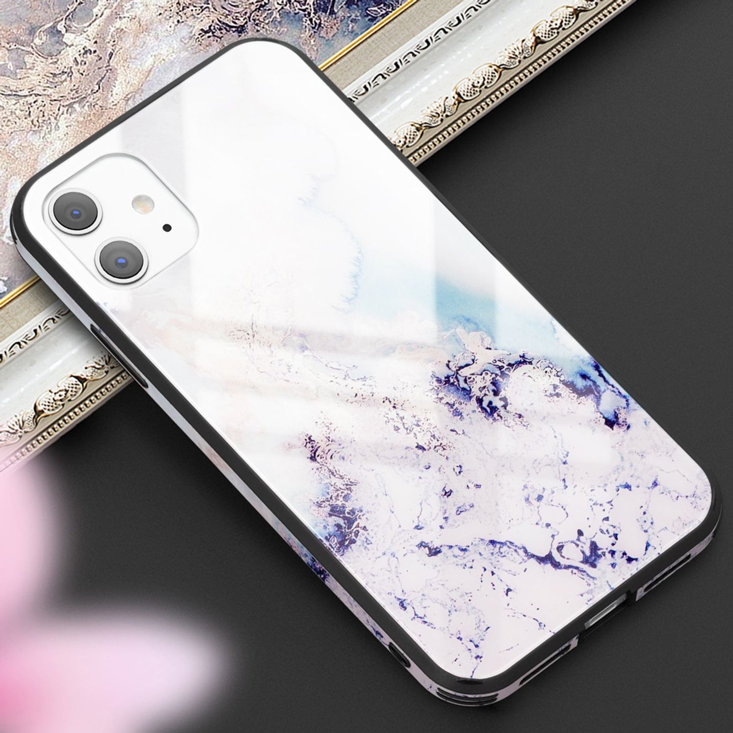 NALIA Hartglas Cover kompatibel mit iPhone 11 Hülle, Marmor Design Hard-Case aus 9H Tempered Glass & Silikon Bumper, Kratzfeste Handyhülle Phone Schutzhülle Handy-Tasche