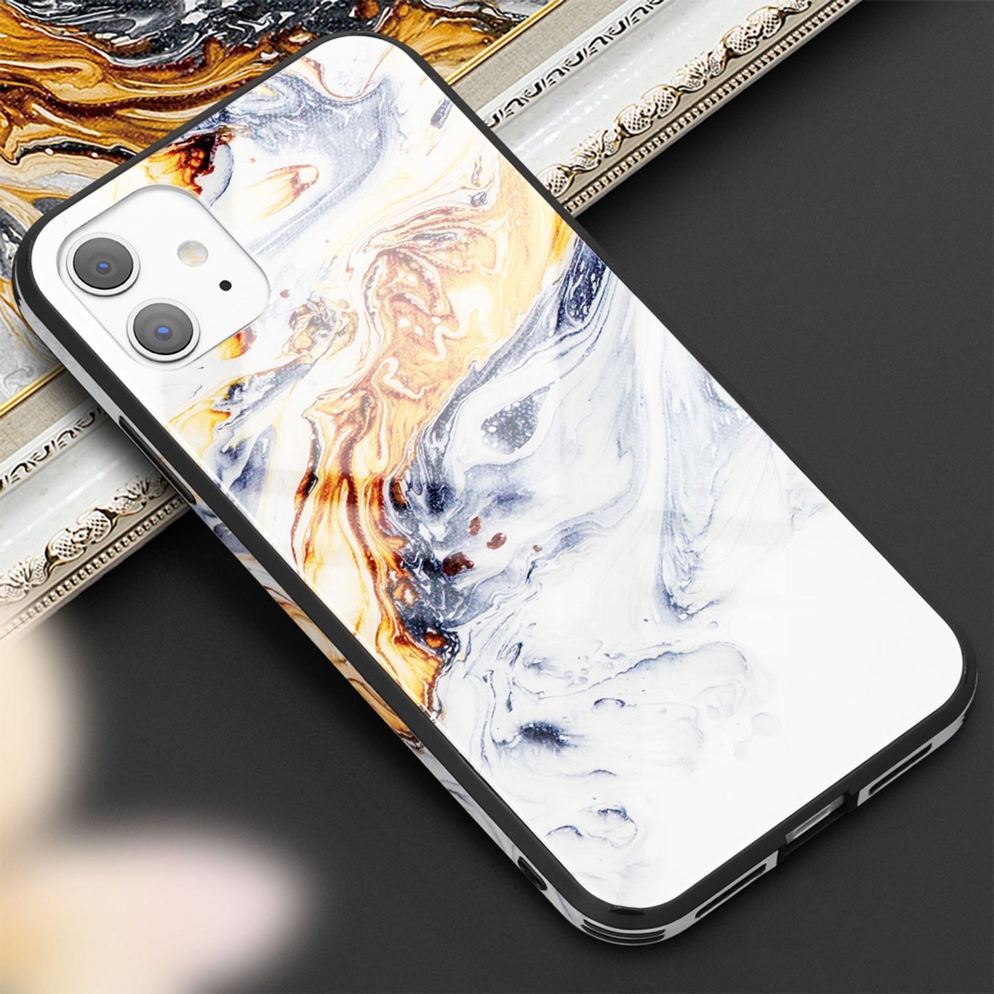 NALIA Hartglas Cover kompatibel mit iPhone 11 Hülle, Marmor Design Hard-Case aus 9H Tempered Glass & Silikon Bumper, Kratzfeste Handyhülle Phone Schutzhülle Handy-Tasche