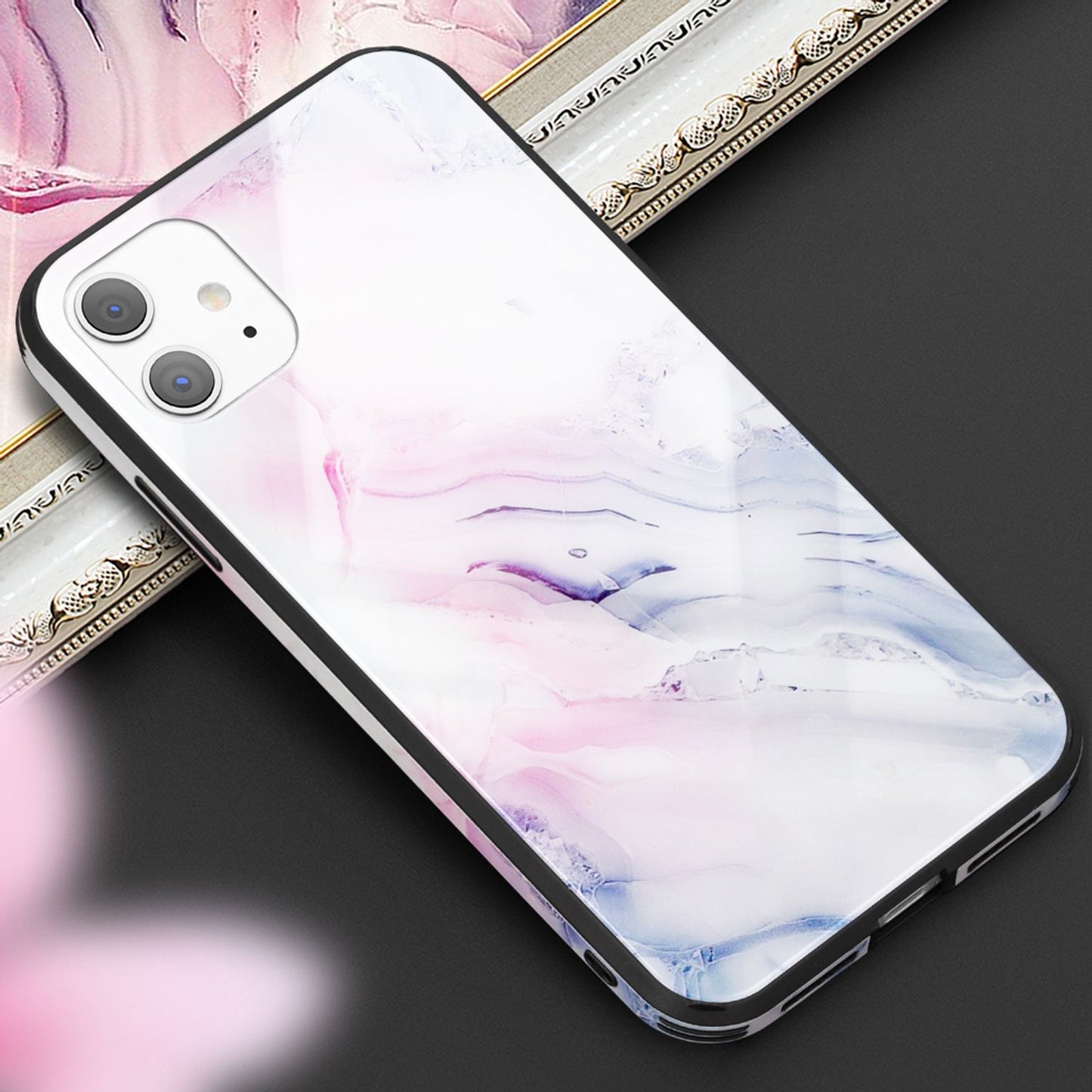 NALIA Hartglas Cover kompatibel mit iPhone 11 Hülle, Marmor Design Hard-Case aus 9H Tempered Glass & Silikon Bumper, Kratzfeste Handyhülle Phone Schutzhülle Handy-Tasche