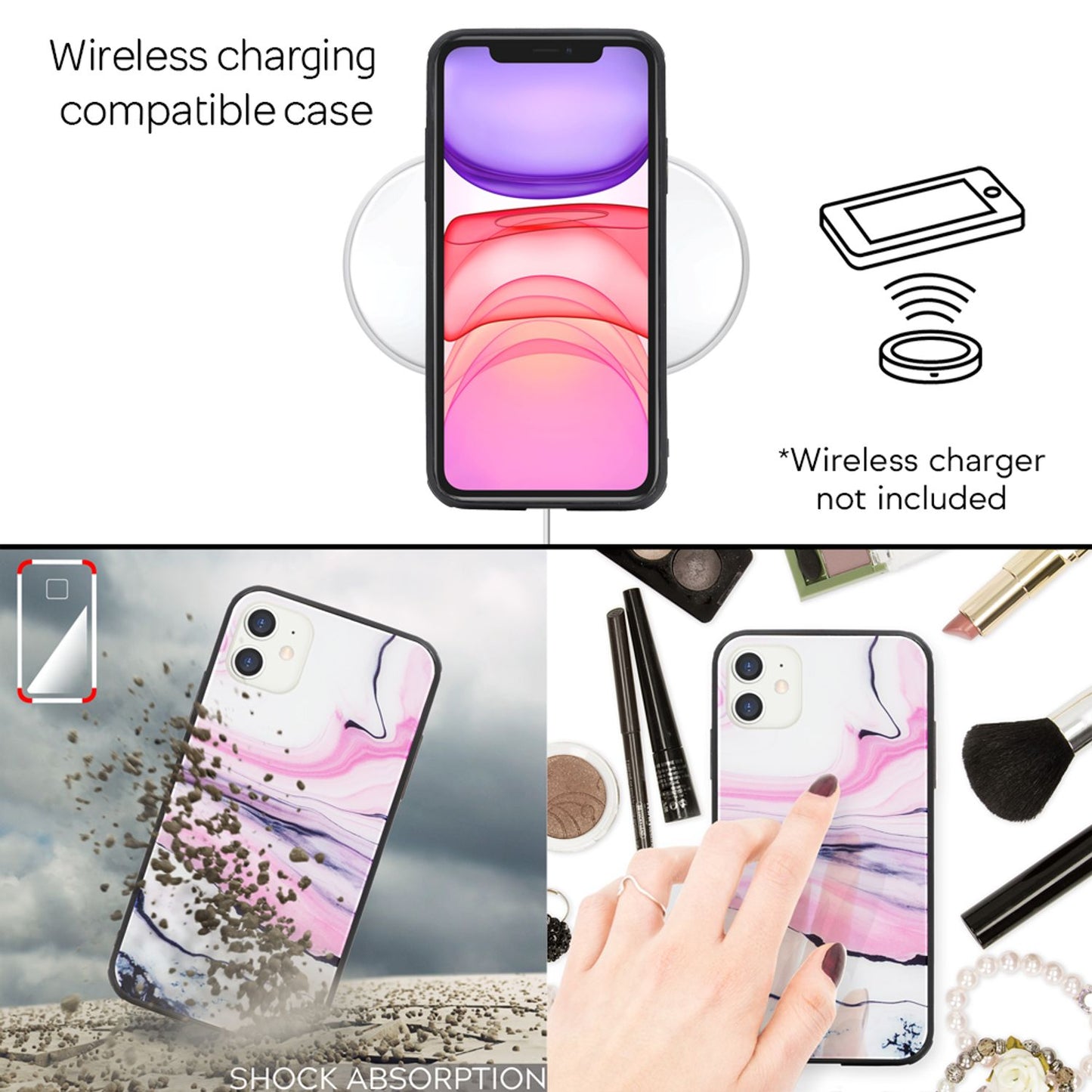 NALIA Hartglas Cover kompatibel mit iPhone 11 Hülle, Marmor Design Hard-Case aus 9H Tempered Glass & Silikon Bumper, Kratzfeste Handyhülle Phone Schutzhülle Handy-Tasche
