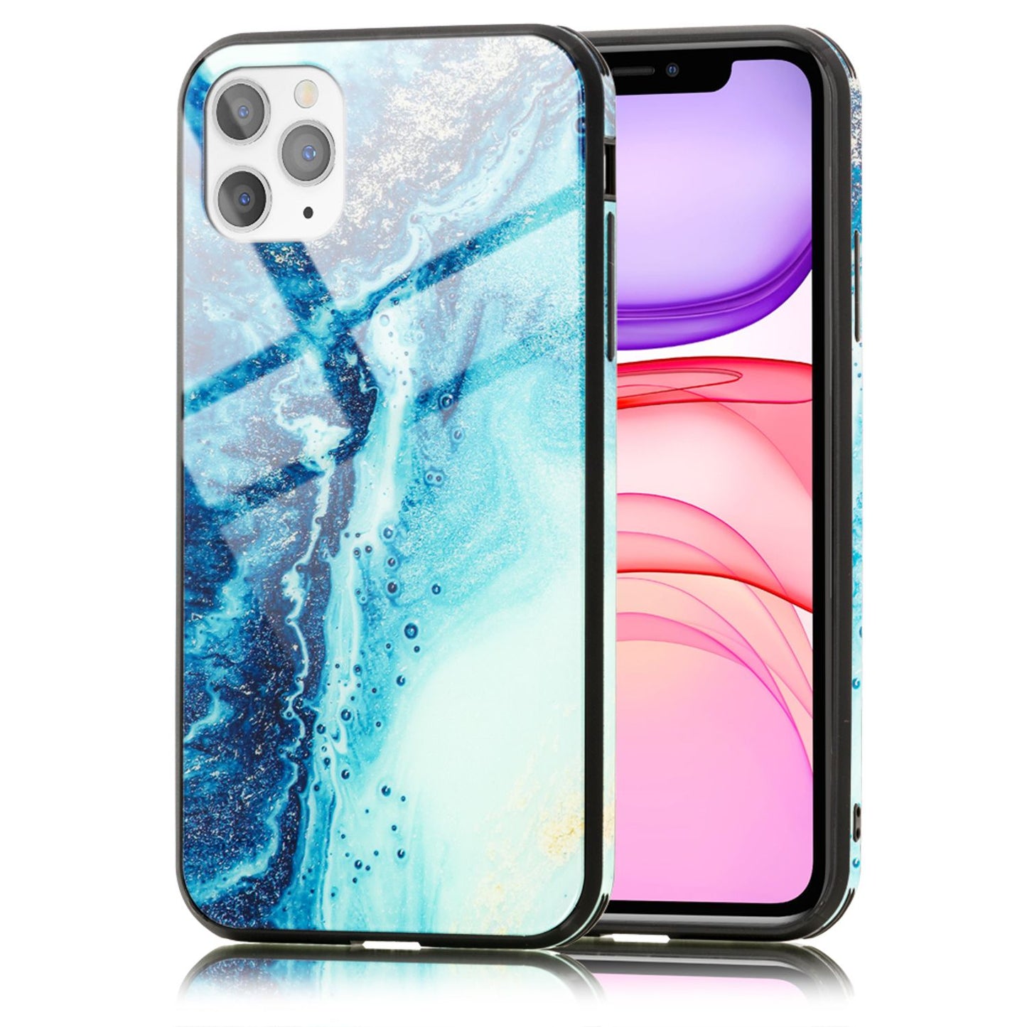 NALIA Marmor Glas Case für iPhone 11 Pro Max – Kratzfestes 9H Echtglas – MARBELLE (Silikon Bumper & Grip) – Marke aus Berlin