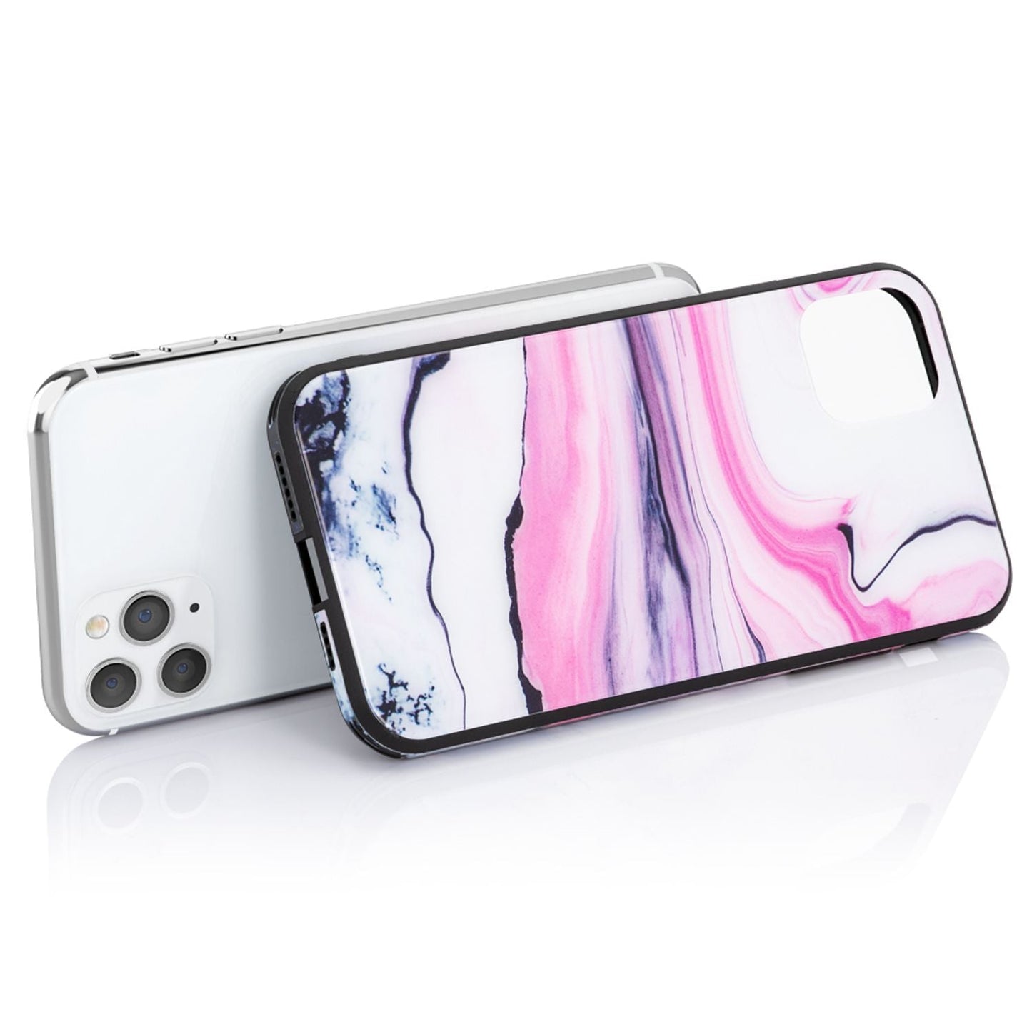 NALIA Marmor Glas Case für iPhone 11 Pro Max – Kratzfestes 9H Echtglas – MARBELLE (Silikon Bumper & Grip) – Marke aus Berlin