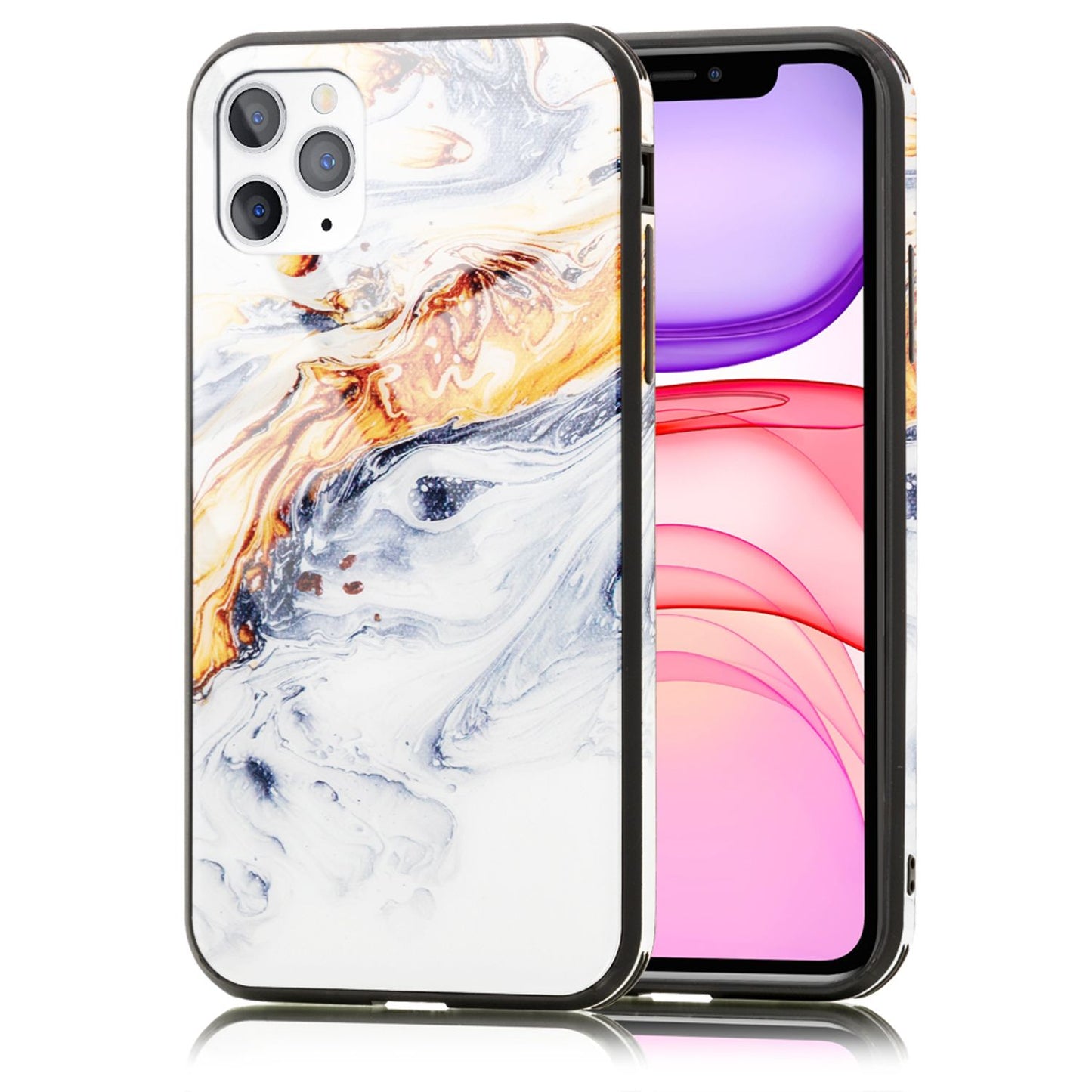 NALIA Hartglas Cover kompatibel mit iPhone 11 Pro Hülle, Marmor Design Hard-Case aus 9H Tempered Glass & Silikon Bumper, Kratzfeste Handyhülle Phone Schutzhülle Handy-Tasche