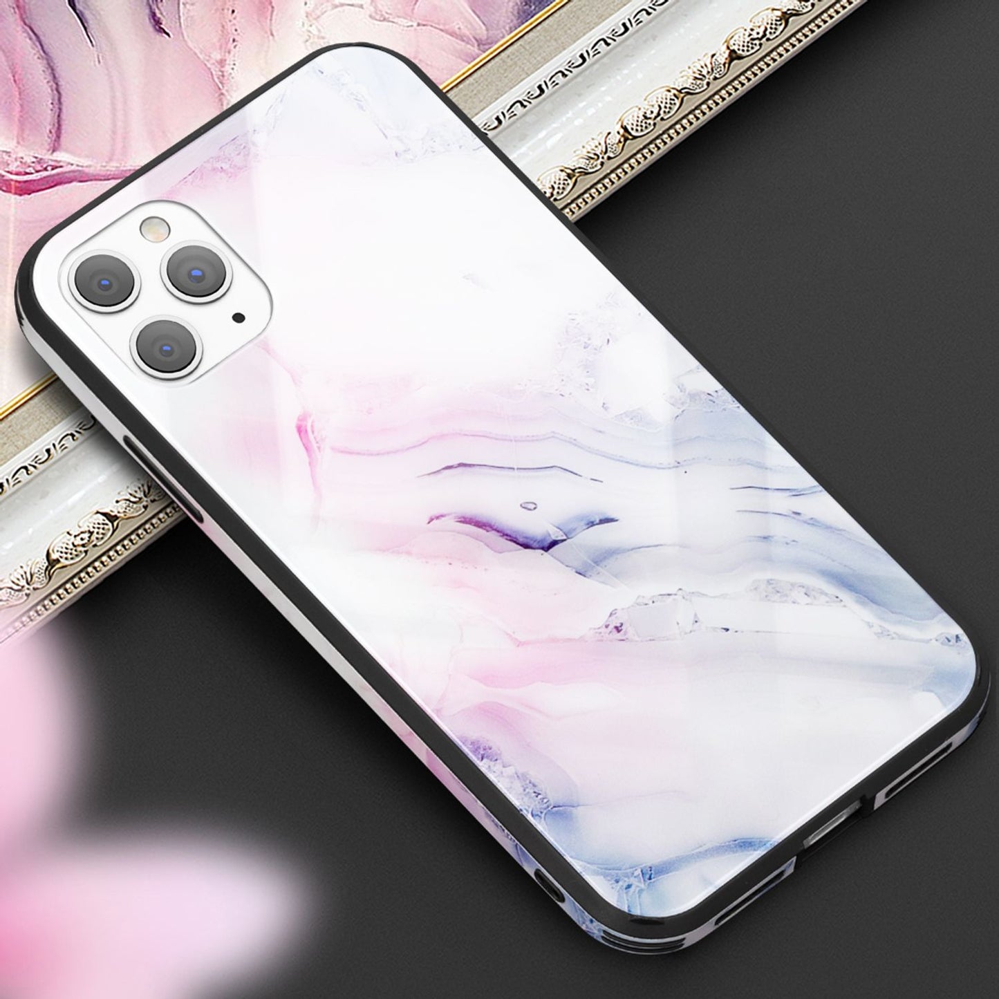 NALIA Hartglas Cover kompatibel mit iPhone 11 Pro Hülle, Marmor Design Hard-Case aus 9H Tempered Glass & Silikon Bumper, Kratzfeste Handyhülle Phone Schutzhülle Handy-Tasche