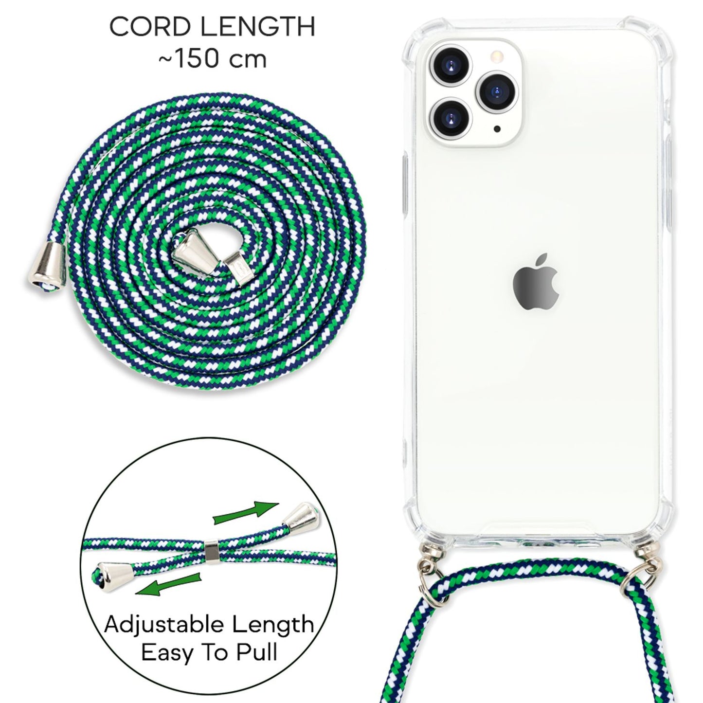 NALIA Handykette für iPhone 11 Pro – Transparentes Hybrid-Case & Band – HANGIT (Anti-Gelb Rückseite & Verstellbar) – Marke aus Berlin