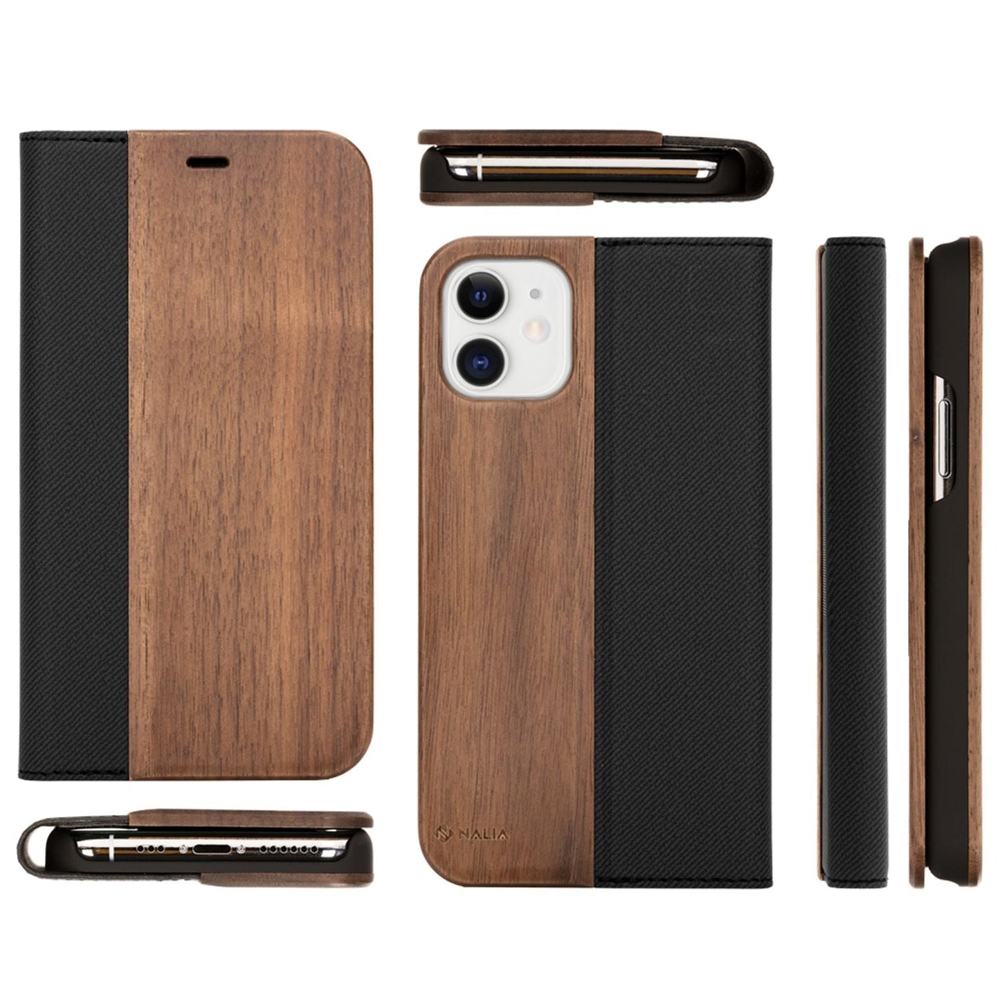 NALIA Echt-Holz Flipcase kompatibel mit iPhone 11 Hülle, Premium Wood Etui Handyhülle mit Klappe, Handy-Tasche Phone Case Cover Schutzhülle Flipcover Klapphülle, Rundum Wallet Schutz Bumper - Walnuss