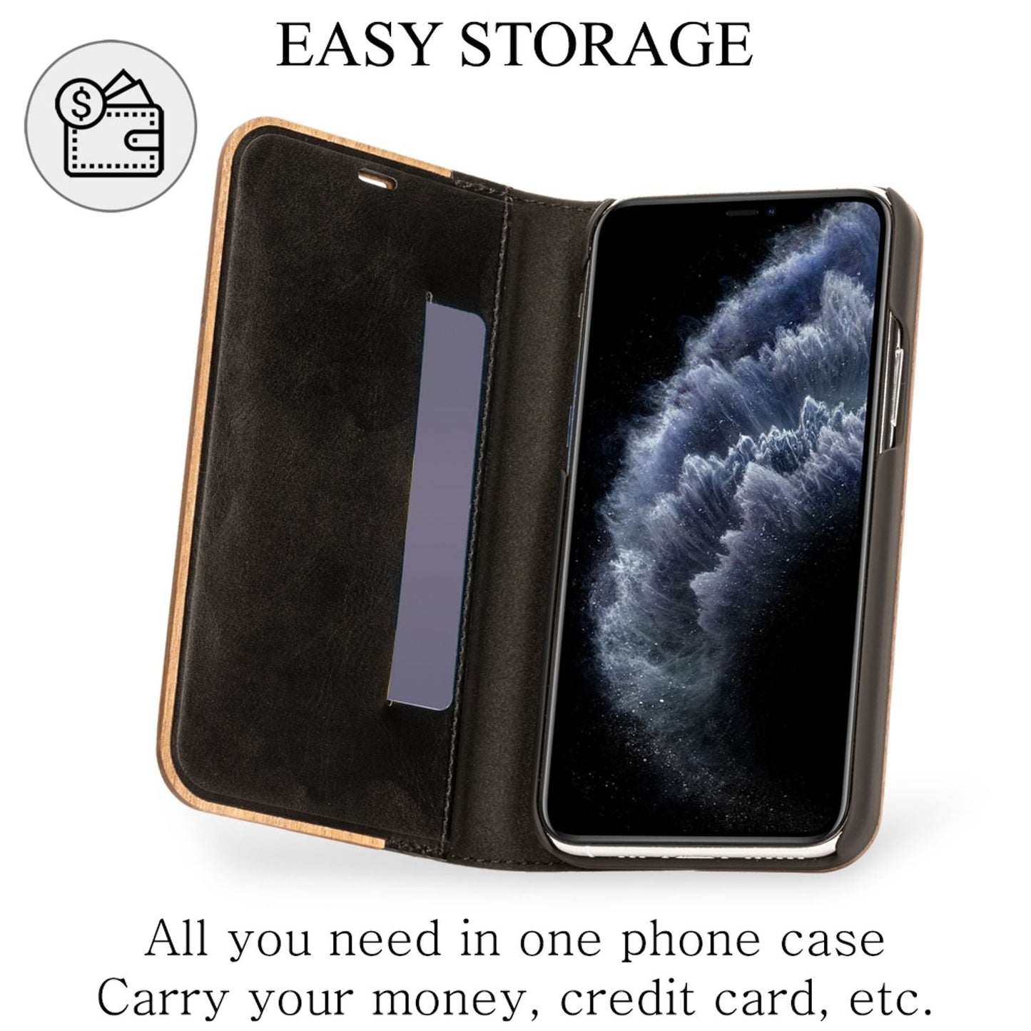 NALIA Echt-Holz Flipcase kompatibel mit iPhone 11 Hülle, Premium Wood Etui Handyhülle mit Klappe, Handy-Tasche Phone Case Cover Schutzhülle Flipcover Klapphülle, Rundum Wallet Schutz Bumper - Walnuss