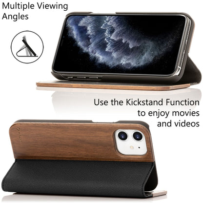 NALIA Echt-Holz Flipcase kompatibel mit iPhone 11 Hülle, Premium Wood Etui Handyhülle mit Klappe, Handy-Tasche Phone Case Cover Schutzhülle Flipcover Klapphülle, Rundum Wallet Schutz Bumper - Walnuss