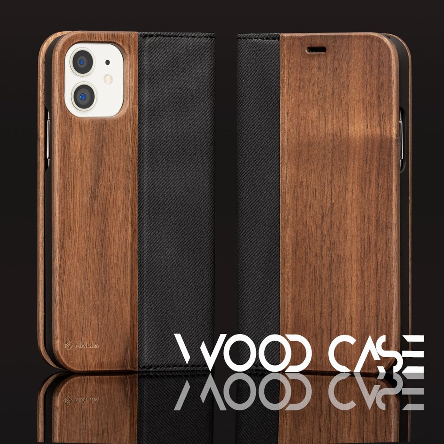 NALIA Echt-Holz Flipcase kompatibel mit iPhone 11 Hülle, Premium Wood Etui Handyhülle mit Klappe, Handy-Tasche Phone Case Cover Schutzhülle Flipcover Klapphülle, Rundum Wallet Schutz Bumper - Walnuss
