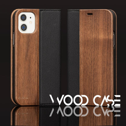 NALIA Echt-Holz Flipcase kompatibel mit iPhone 11 Hülle, Premium Wood Etui Handyhülle mit Klappe, Handy-Tasche Phone Case Cover Schutzhülle Flipcover Klapphülle, Rundum Wallet Schutz Bumper - Walnuss