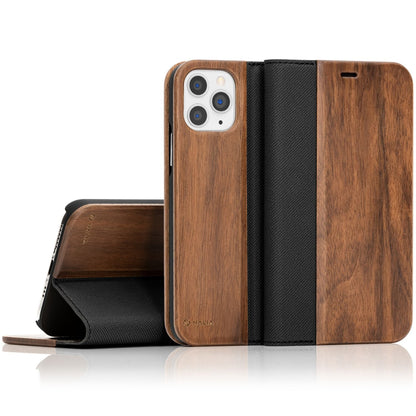 NALIA Echt-Holz Flipcase kompatibel mit iPhone 11 Pro Hülle, Premium Wood Etui Handyhülle mit Klappe, Handy-Tasche Phone Case Cover Schutzhülle Flipcover Klapphülle, Rundum Schutz Bumper - Walnuss