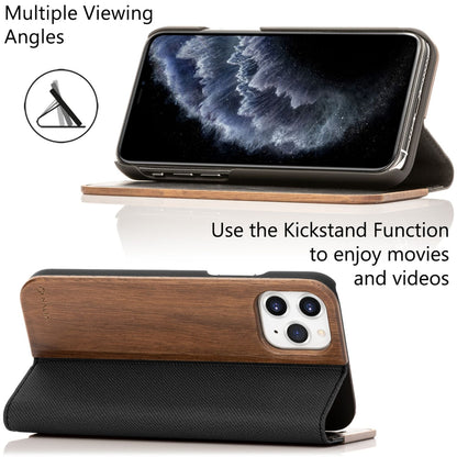 NALIA Echt-Holz Flipcase kompatibel mit iPhone 11 Pro Hülle, Premium Wood Etui Handyhülle mit Klappe, Handy-Tasche Phone Case Cover Schutzhülle Flipcover Klapphülle, Rundum Schutz Bumper - Walnuss