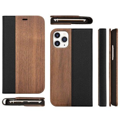 NALIA Echt-Holz Flipcase kompatibel mit iPhone 11 Pro Max Hülle, Premium Wood Etui Handyhülle mit Klappe, Handy-Tasche Phone Case Cover Schutzhülle Flipcover Klapphülle Rundum Schutz Bumper - Walnuss