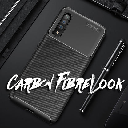 NALIA Carbon Look Handyhülle kompatibel mit Samung Galaxy A90 5G Hülle, Ultra-Slim TPU Silikon Smartphone Backcover Dünne Schutzhülle, Phone Soft Cover Case Handy-Tasche Etui Gummi Bumper - Schwarz