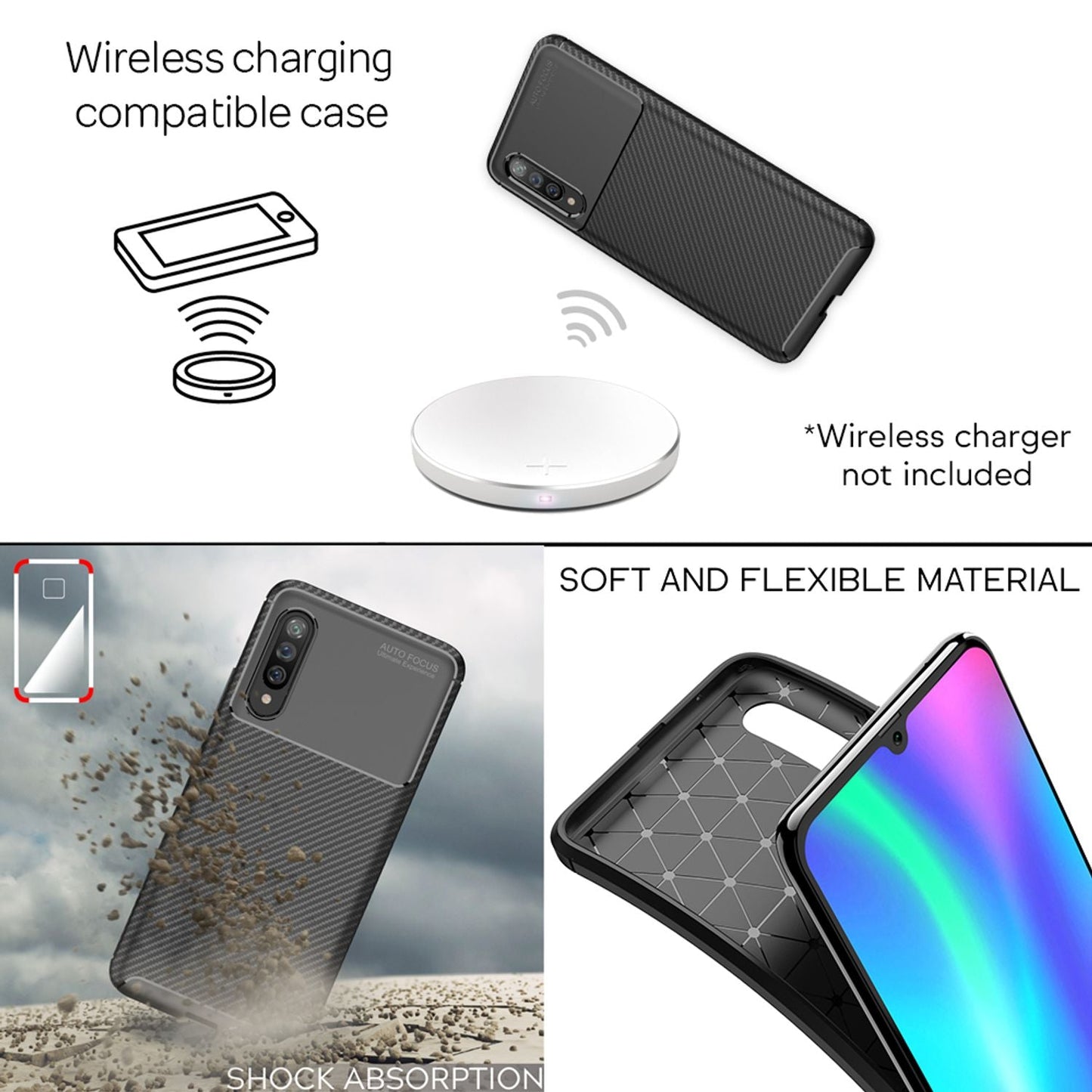 NALIA Carbon Look Handyhülle kompatibel mit Samung Galaxy A90 5G Hülle, Ultra-Slim TPU Silikon Smartphone Backcover Dünne Schutzhülle, Phone Soft Cover Case Handy-Tasche Etui Gummi Bumper - Schwarz