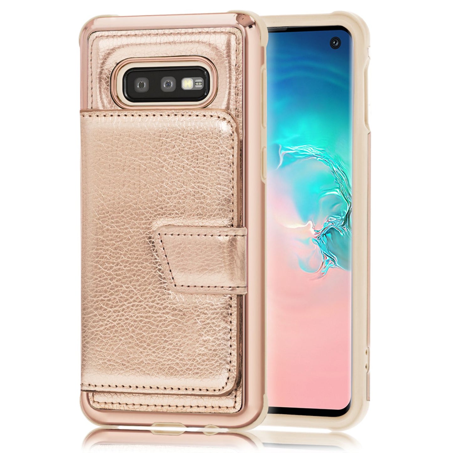 NALIA Schutzhülle kompatibel mit Samsung Galaxy S10e Hülle, Case mit Spiegel & Kartenfächern & Magnet-Verschluss, Glänzendes Kunst-Leder Etui Handy-Tasche Mirror Hard-Cover Handyhülle