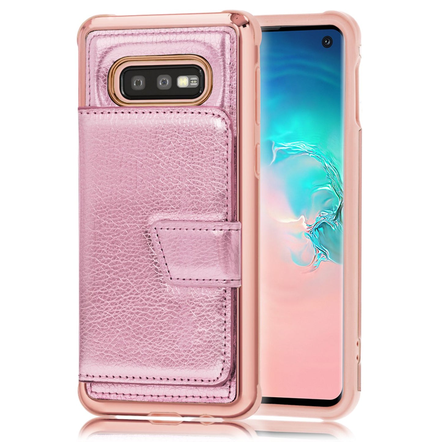 NALIA Schutzhülle kompatibel mit Samsung Galaxy S10e Hülle, Case mit Spiegel & Kartenfächern & Magnet-Verschluss, Glänzendes Kunst-Leder Etui Handy-Tasche Mirror Hard-Cover Handyhülle